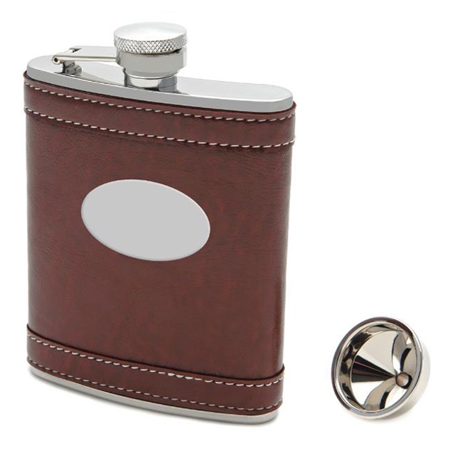 Stainless Steel Hip Flask with Leather Sleeve 8oz 2