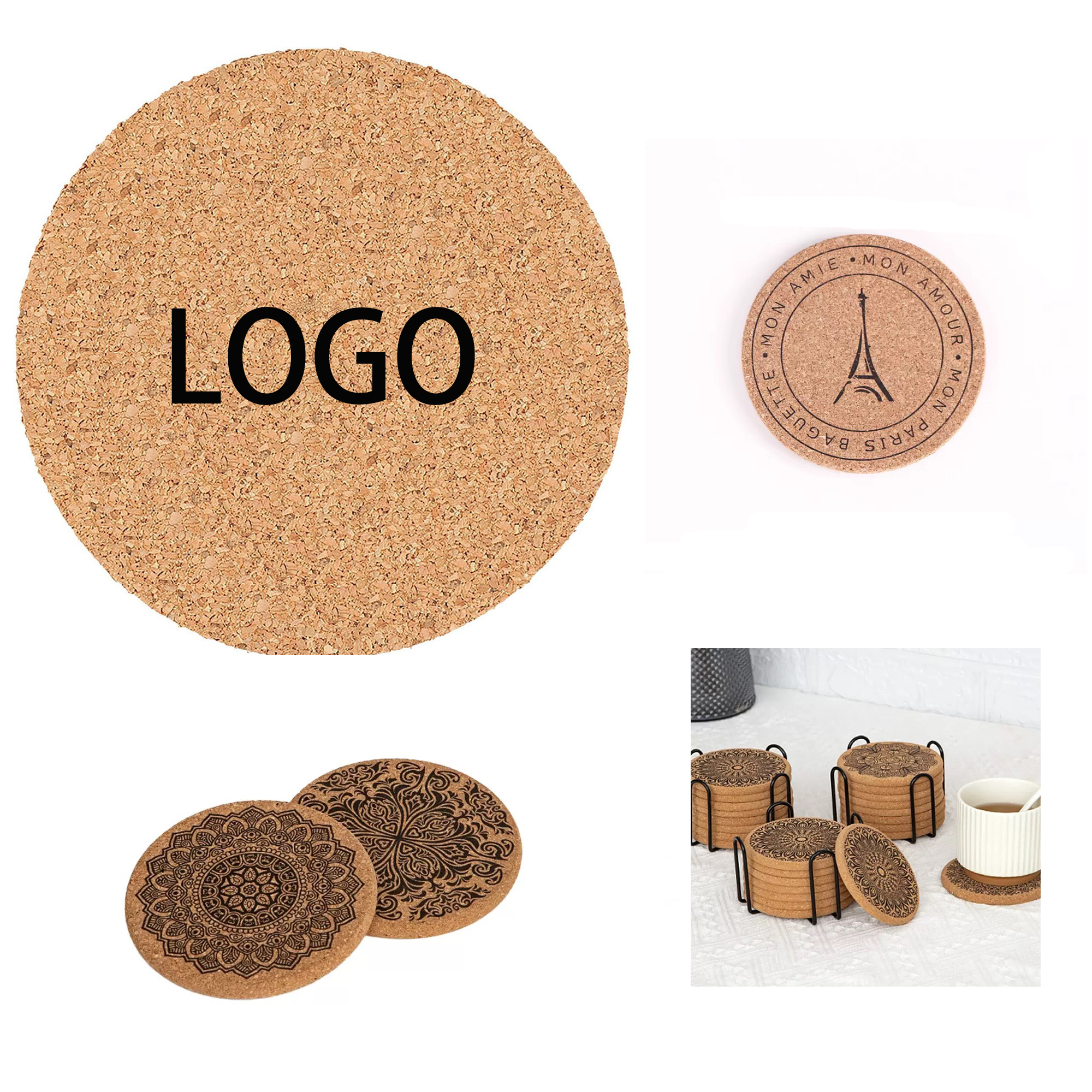 Round Absorbent Cork Coaster Set MOQ 10pcs 1
