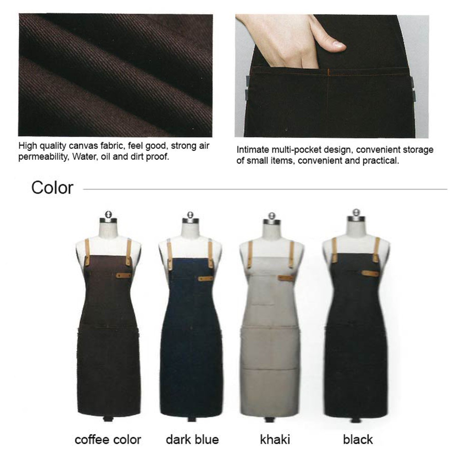 14 oz. Thick Canvas Kitchen Apron w/ Cross Straps & 3 Pockets 1