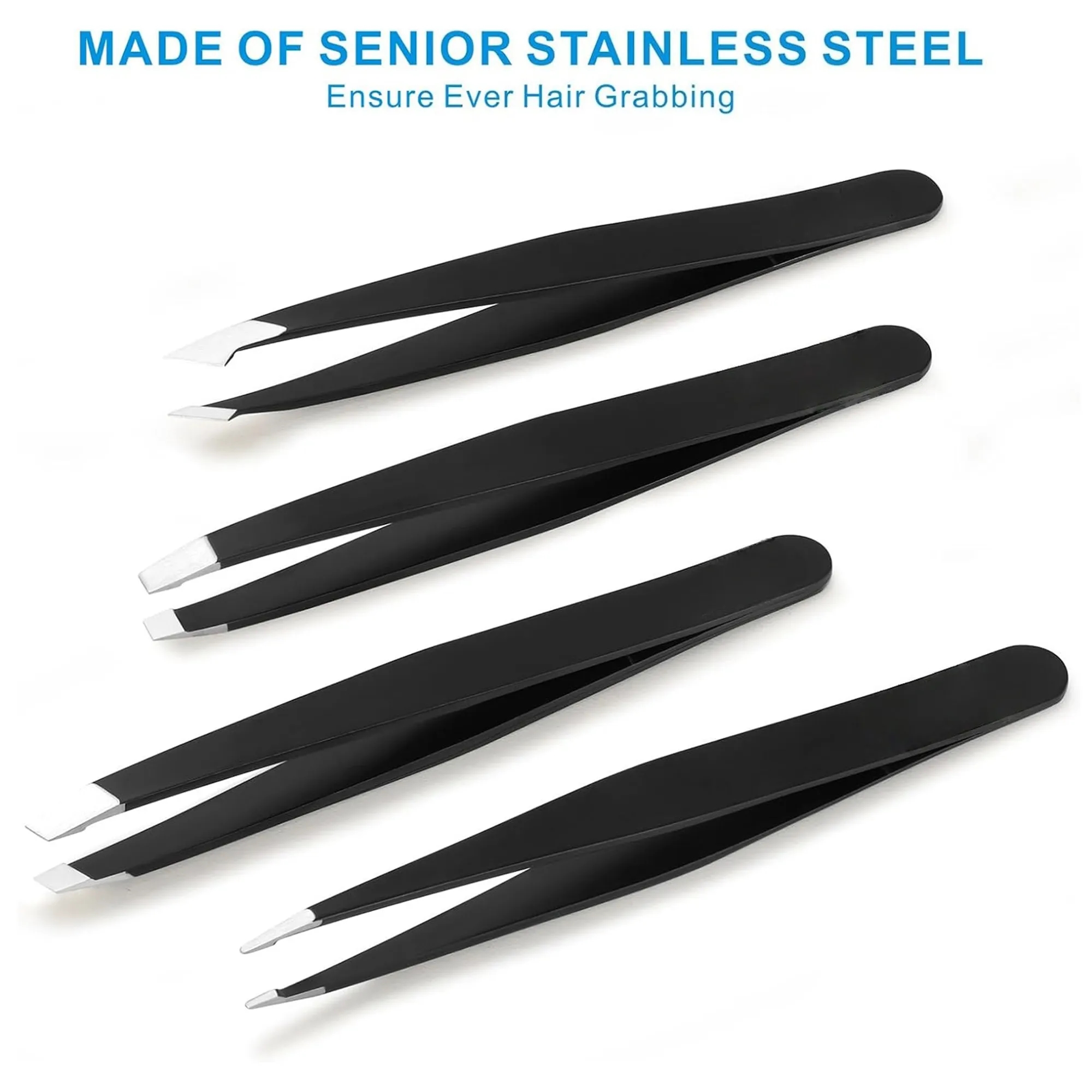Stainless Steel Beauty Tweezers Set 4