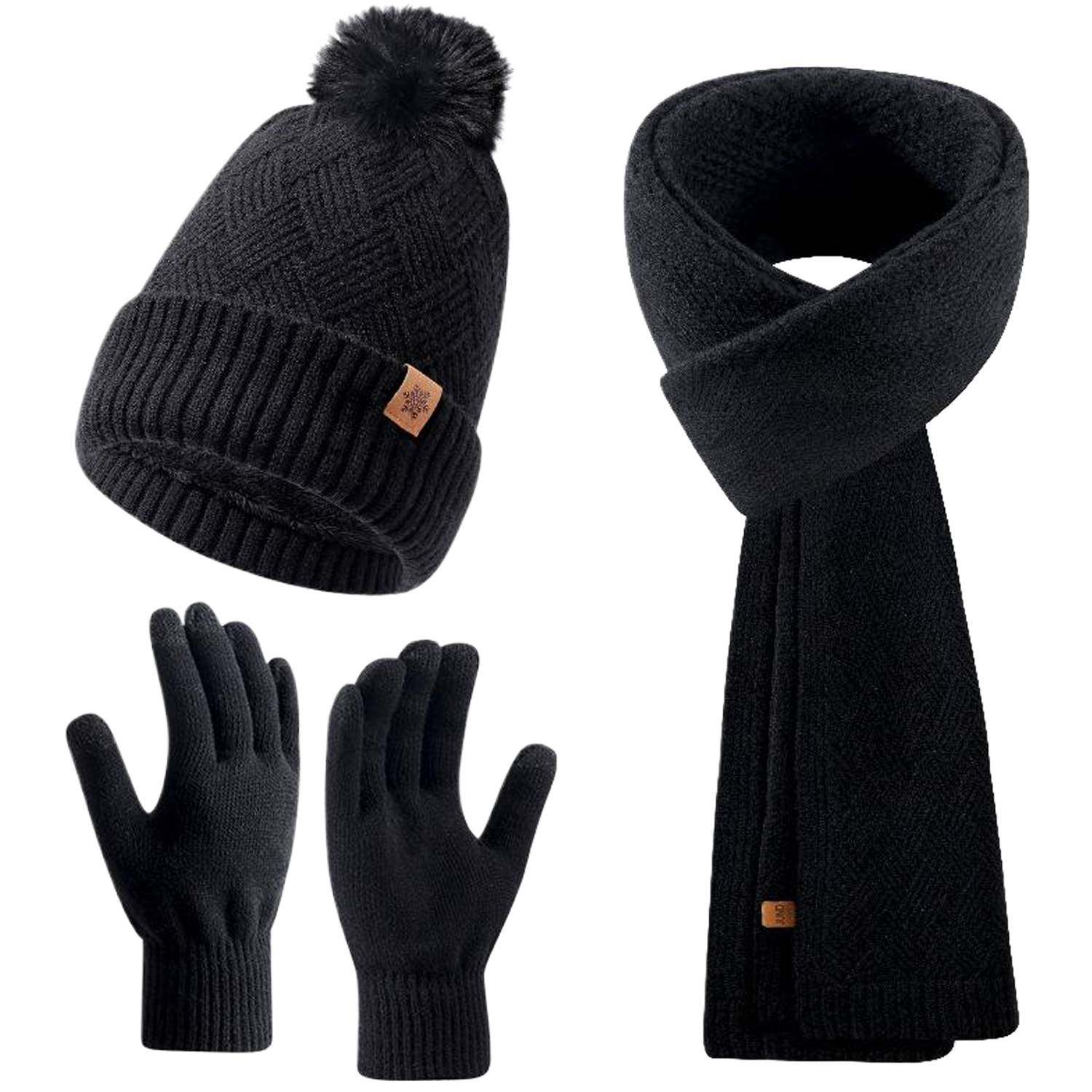 3 Pcs Winter Hat Scarf Gloves Knit Set 12