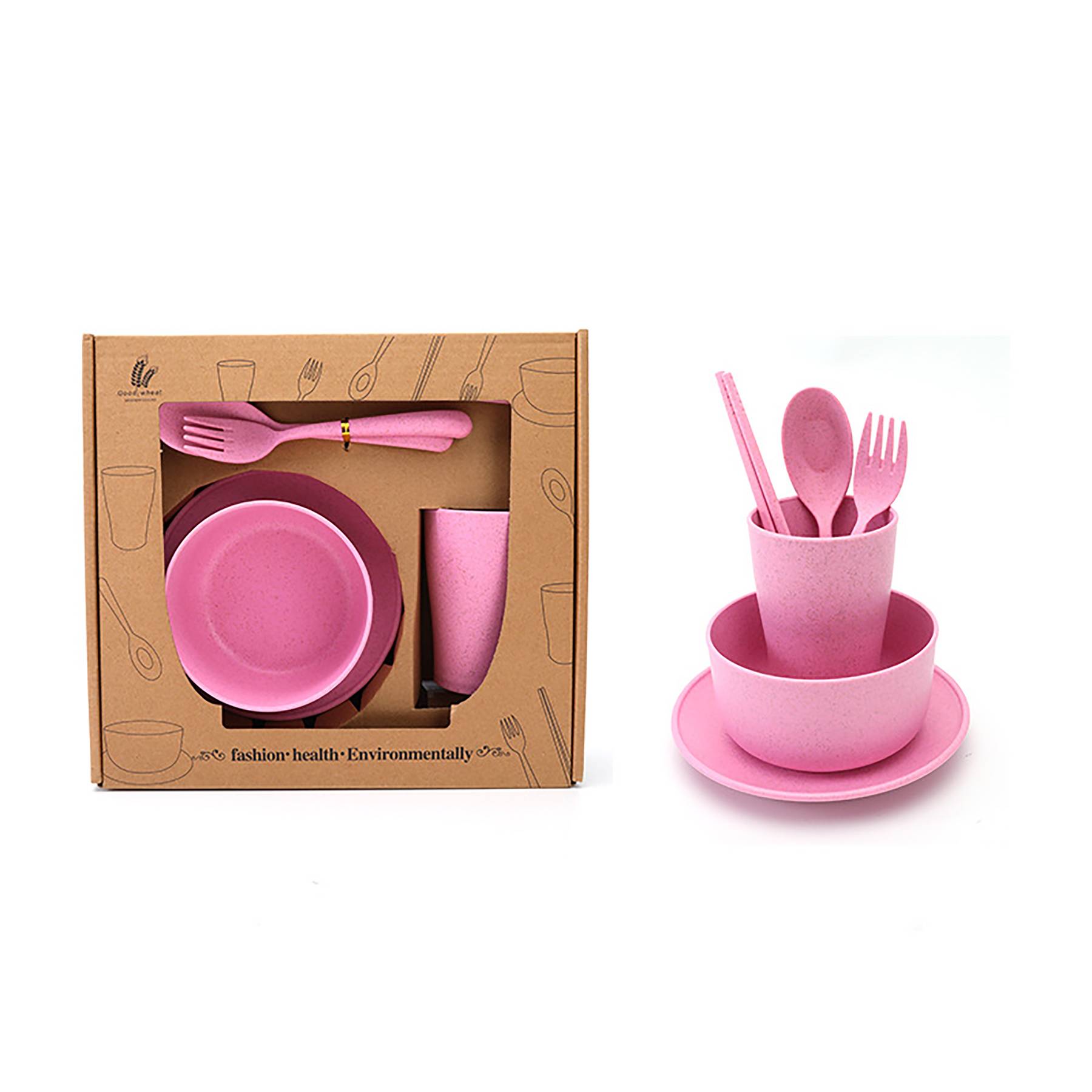 Biodegradable Wheat Straw Cups Bowl Plates Dinnerware Sets 2