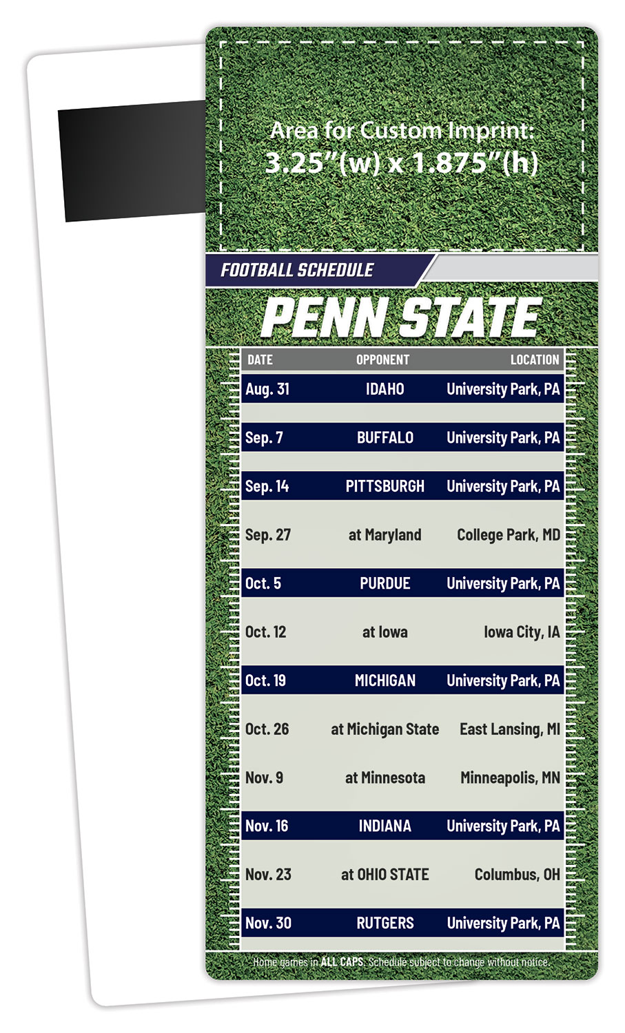 Football Schedule Laminated Card/Postcard with Magnet Strip 3.5x8.5 - 14 pt. 1