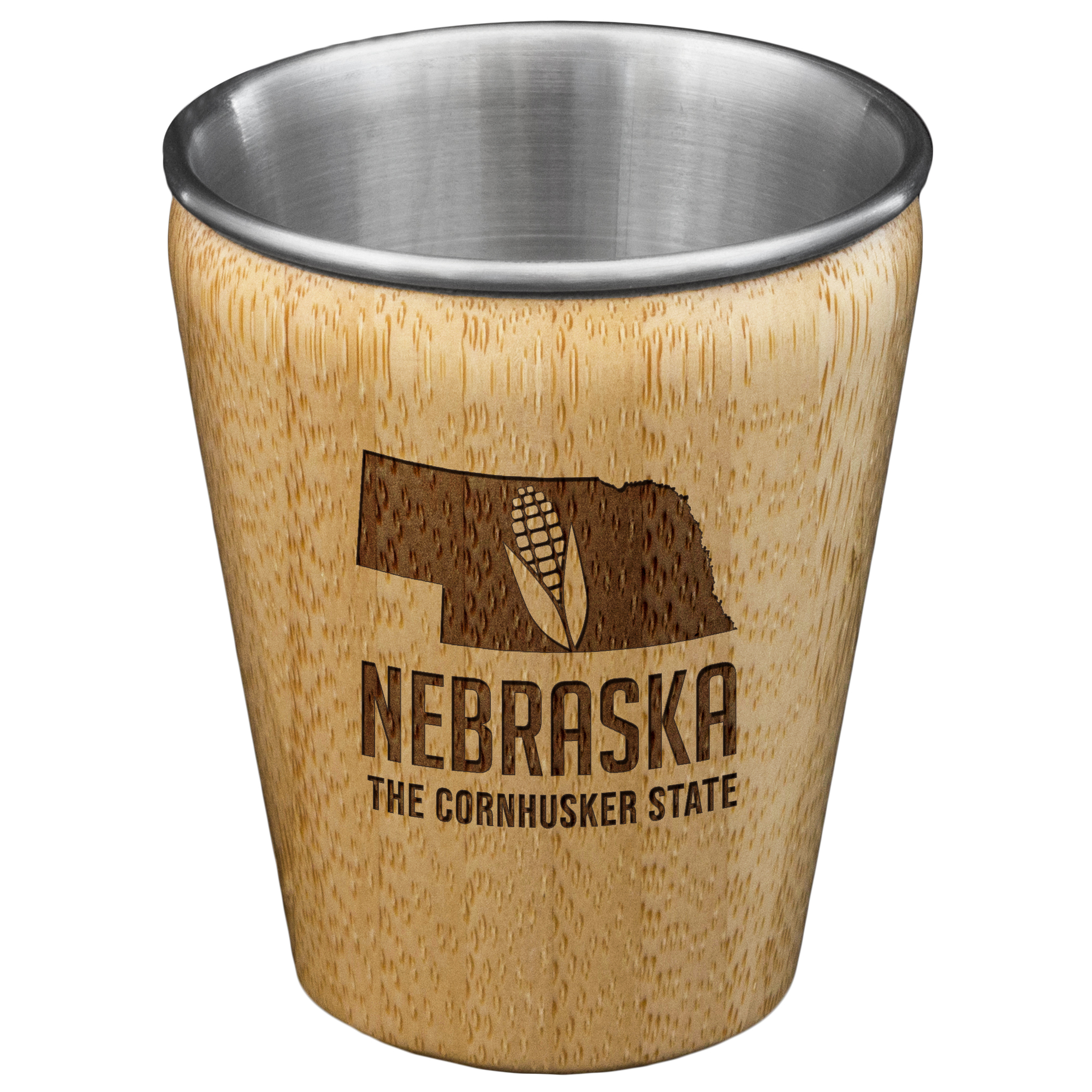 Nebraska State Bamboo and Stainless Steel Shot Glass