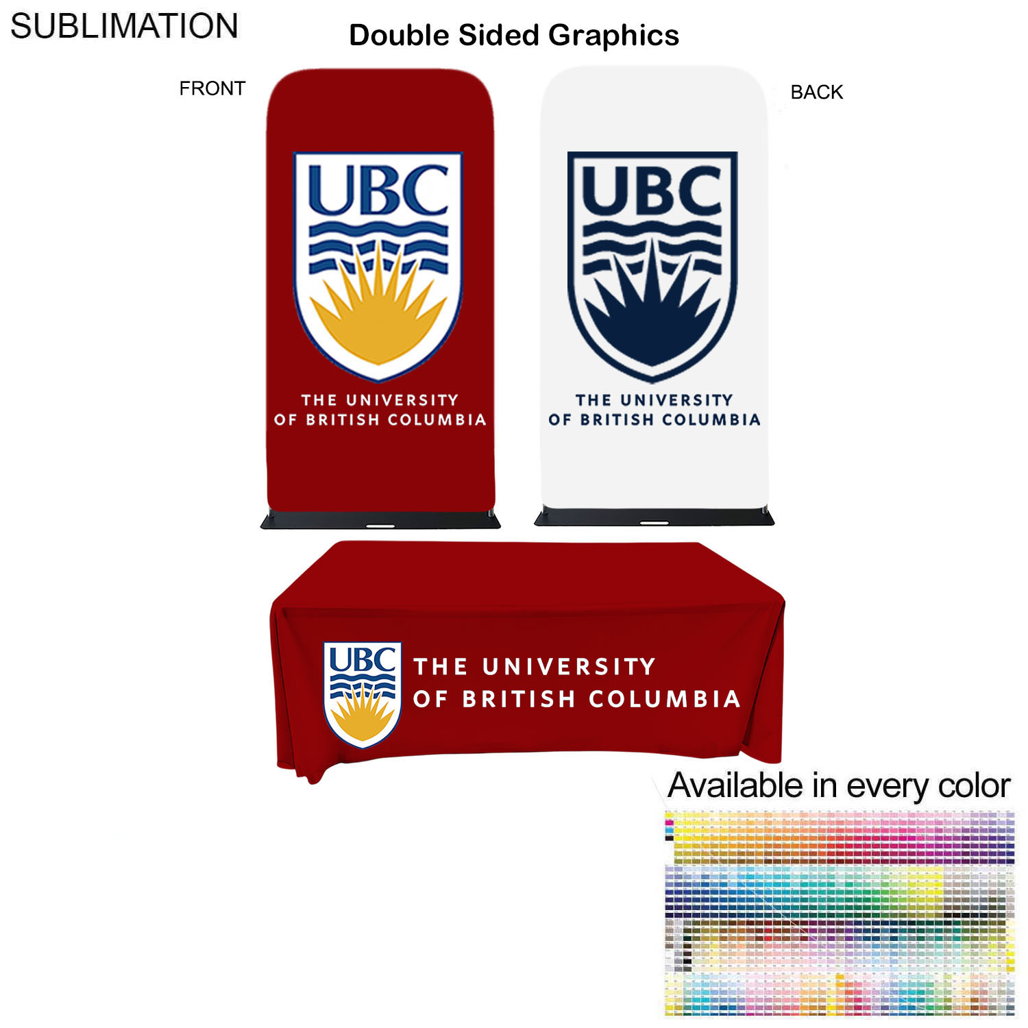 Event package, 4'W Fabric banner with steel base and Premium 8' tablecloth open back 5
