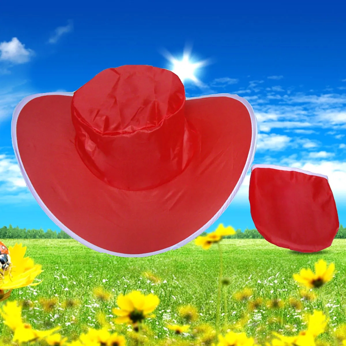 Folding Cowboy Hat with Pouch Polyester One Size Bucket Cap 2