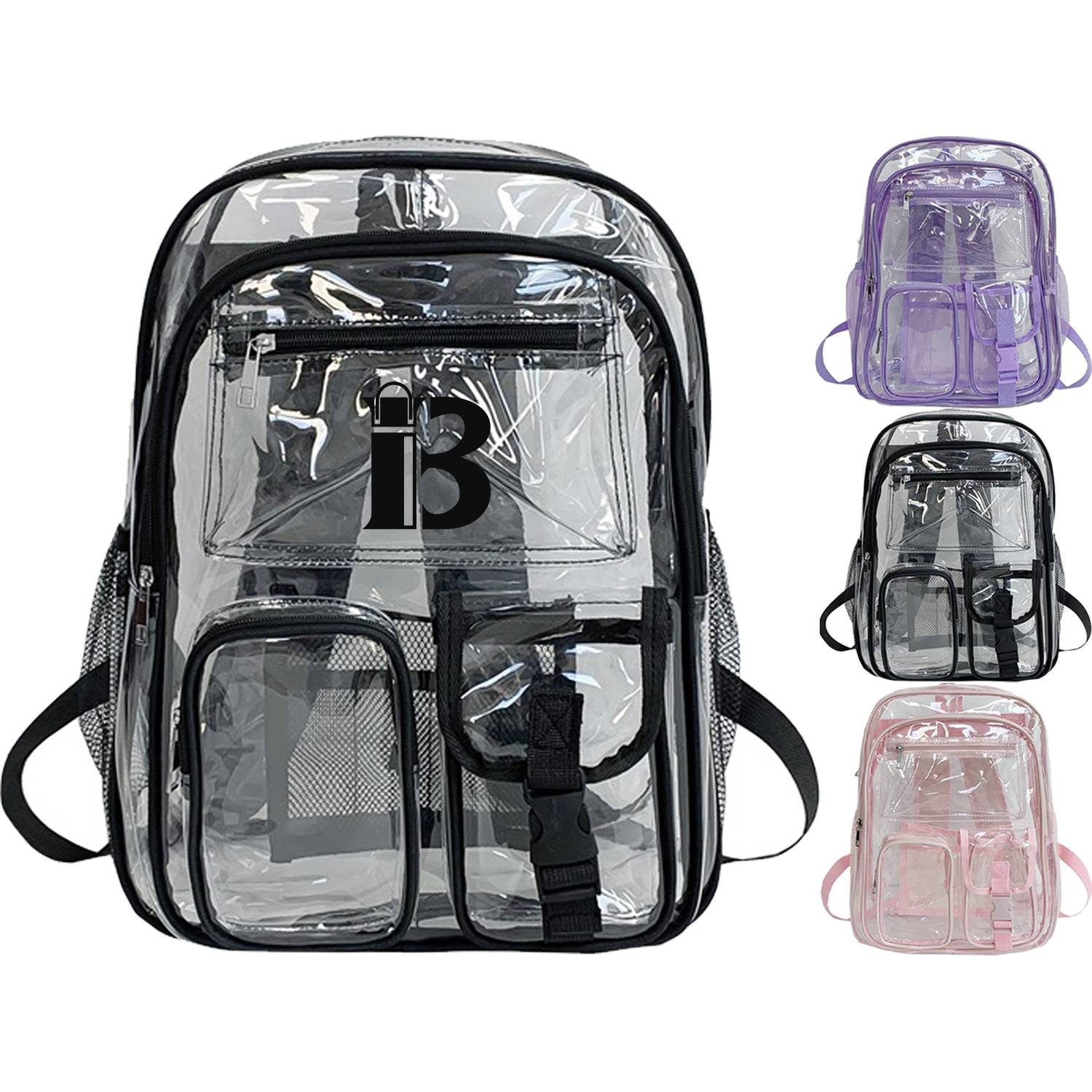 Multiple Pockets Clear PVC Backpack, custom backpack with logo imprint 2