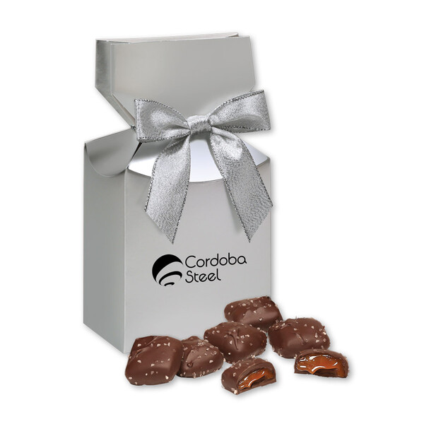 Chocolate Sea Salt Caramels in Silver Premium Delights Gift Box