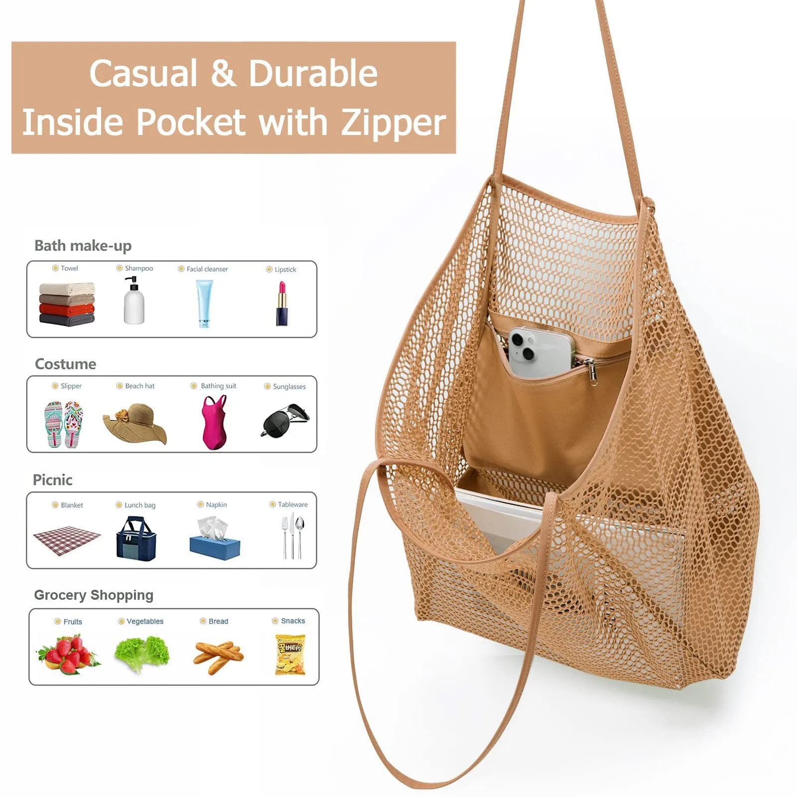 Mesh Beach Tote Women Shoulder Handbag 2