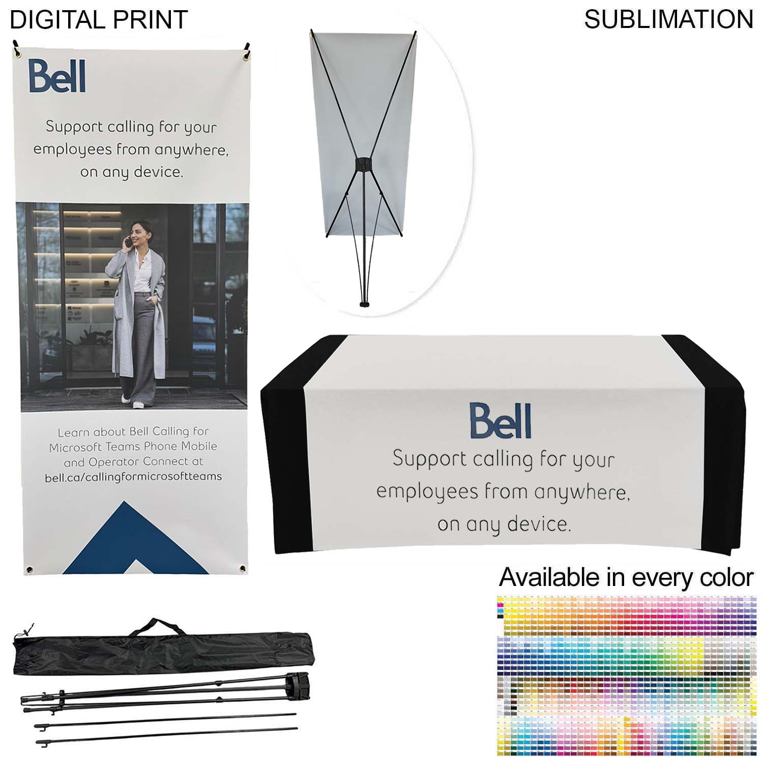 72Hr Fast Ship - Tradeshow Package, Tripod Banner with Graphic DP787 + Sublimated Tablerunner SU622
