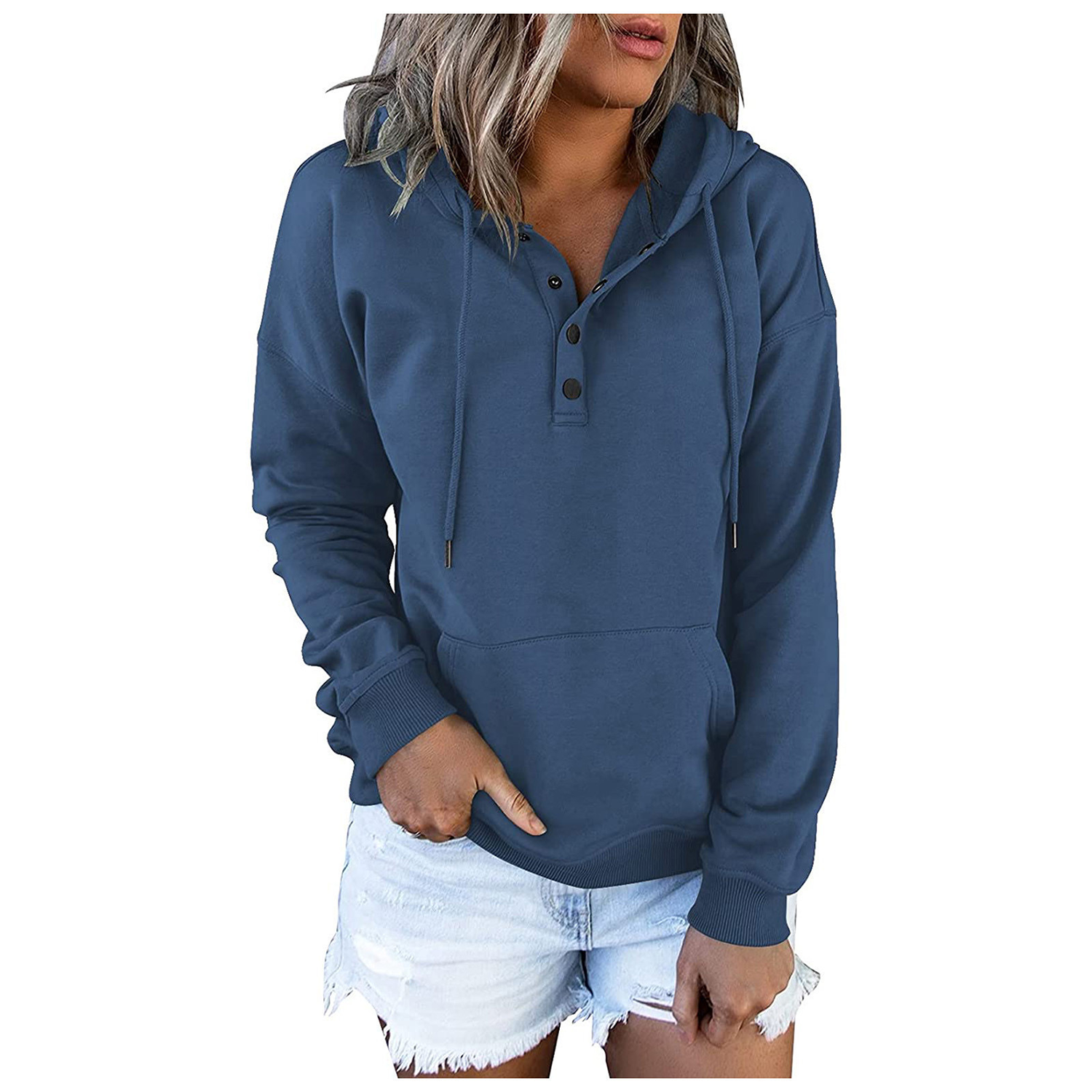 Women's Casual Hoodies Long Sleeve Solid Lightweight Pullove 3