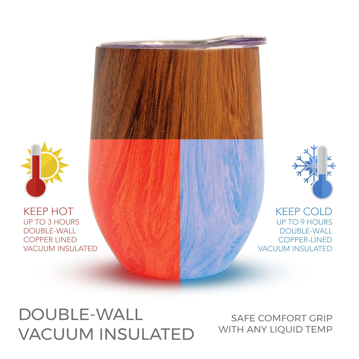 10 oz. Stainless Steel Lined Vacuum Wood Toned Wine Tumbler 3