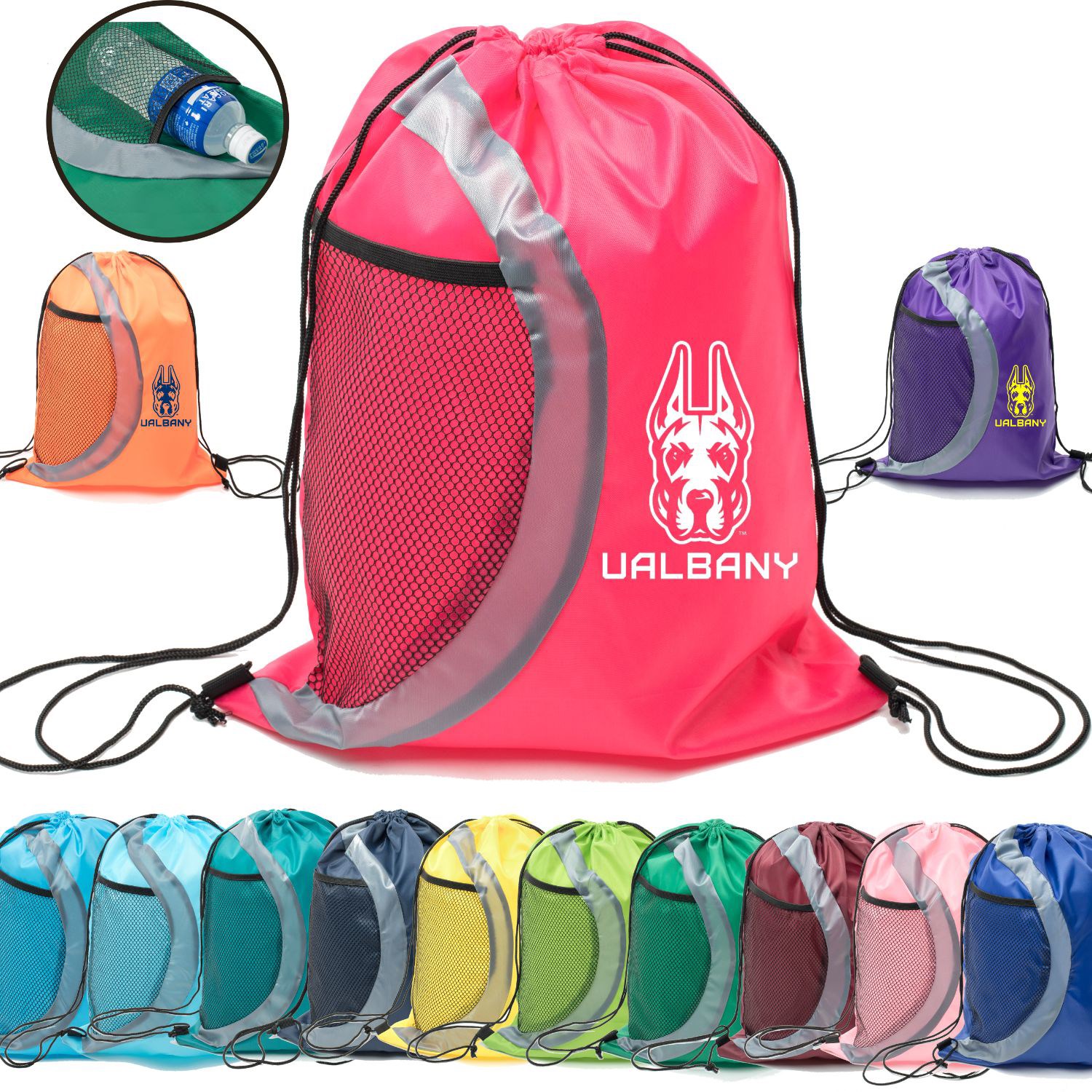 Heavy Duty Drawstring Cinch Up Side Mesh Pocket Backpack (15" x 18") 5