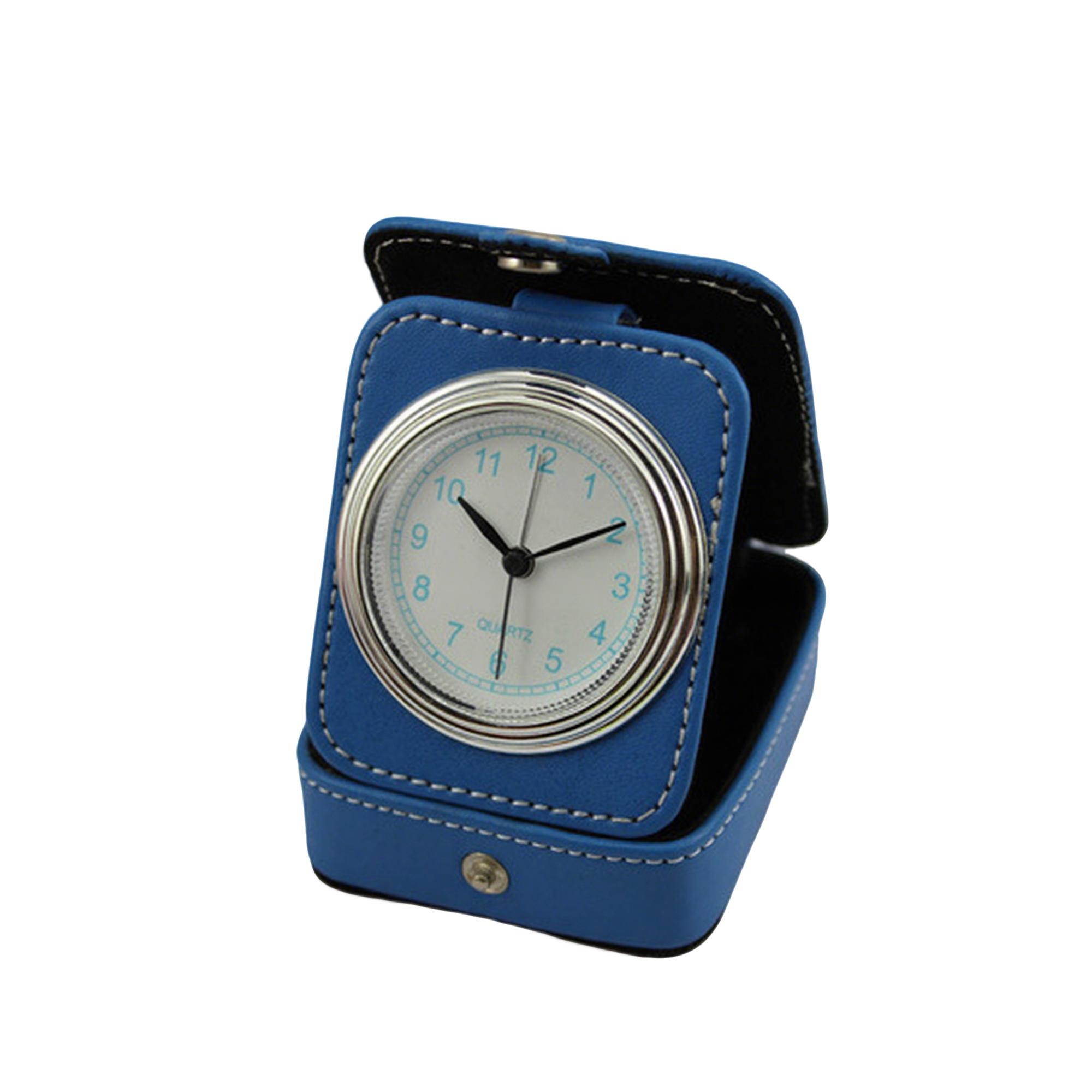 Folding Faux Leather Travel Alarm Clock With Analog Movement 2