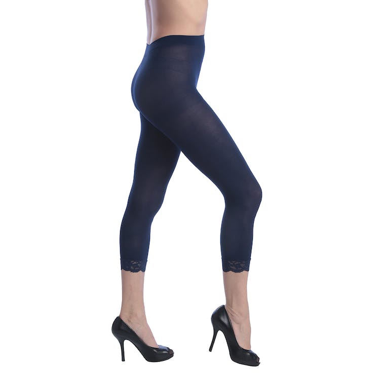 Women's Opaque Footless Capri Lace Tights - Navy One Size Fits Most 2