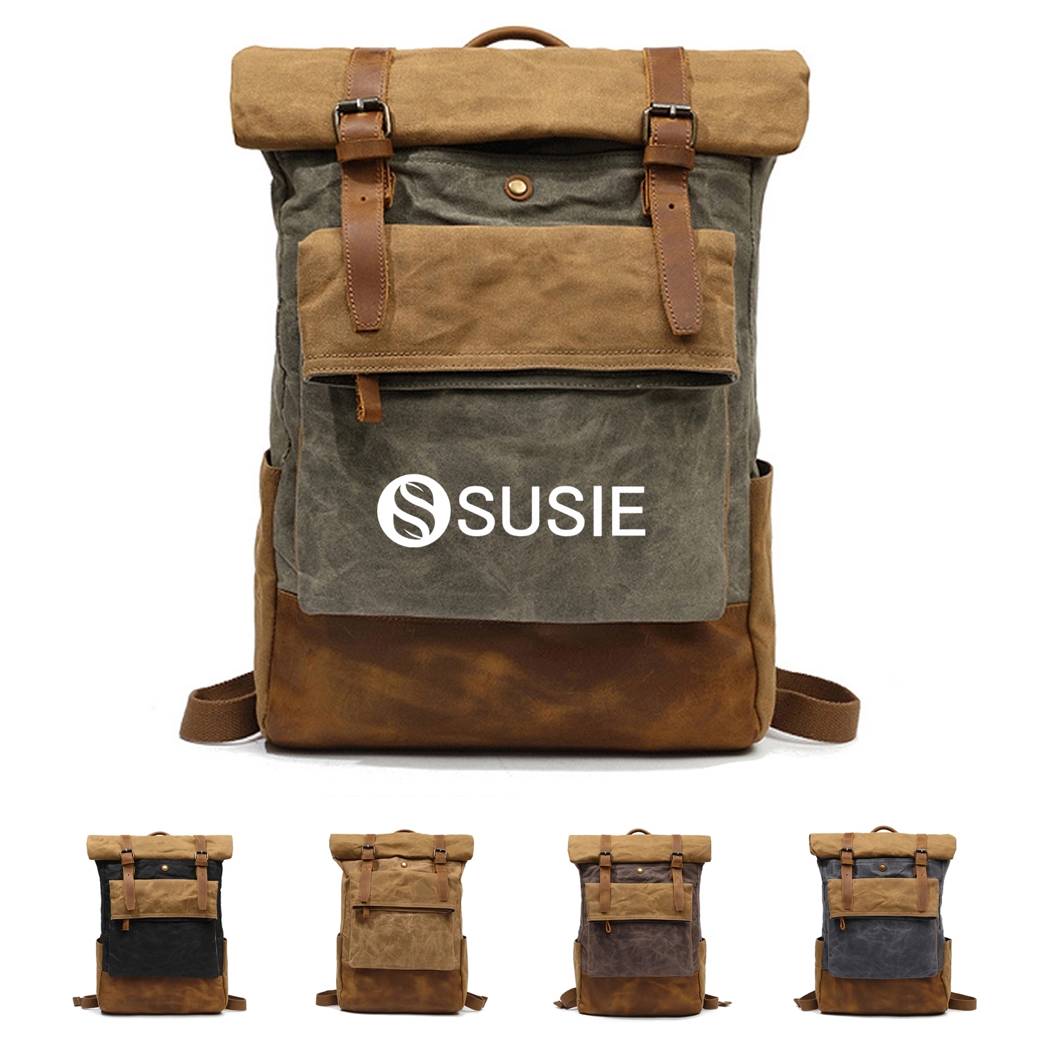Cowhide Leather Waxed Canvas Bag 2