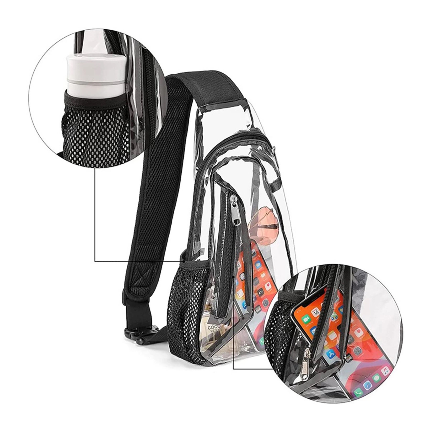 Clear Sling Bag Single shoulder Chest Crossbody pack 3