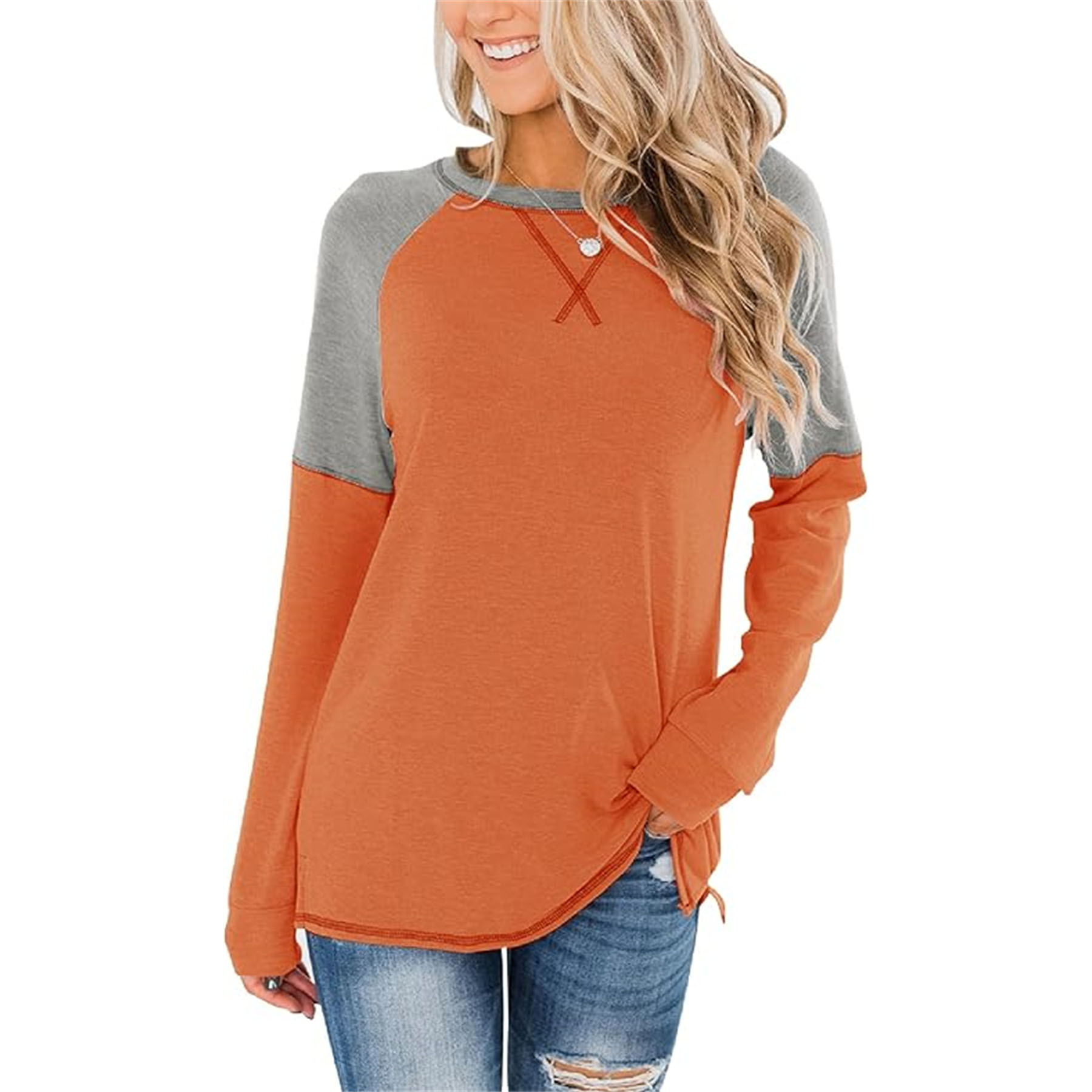 Women's Crew Neck Color Block Blouse 29