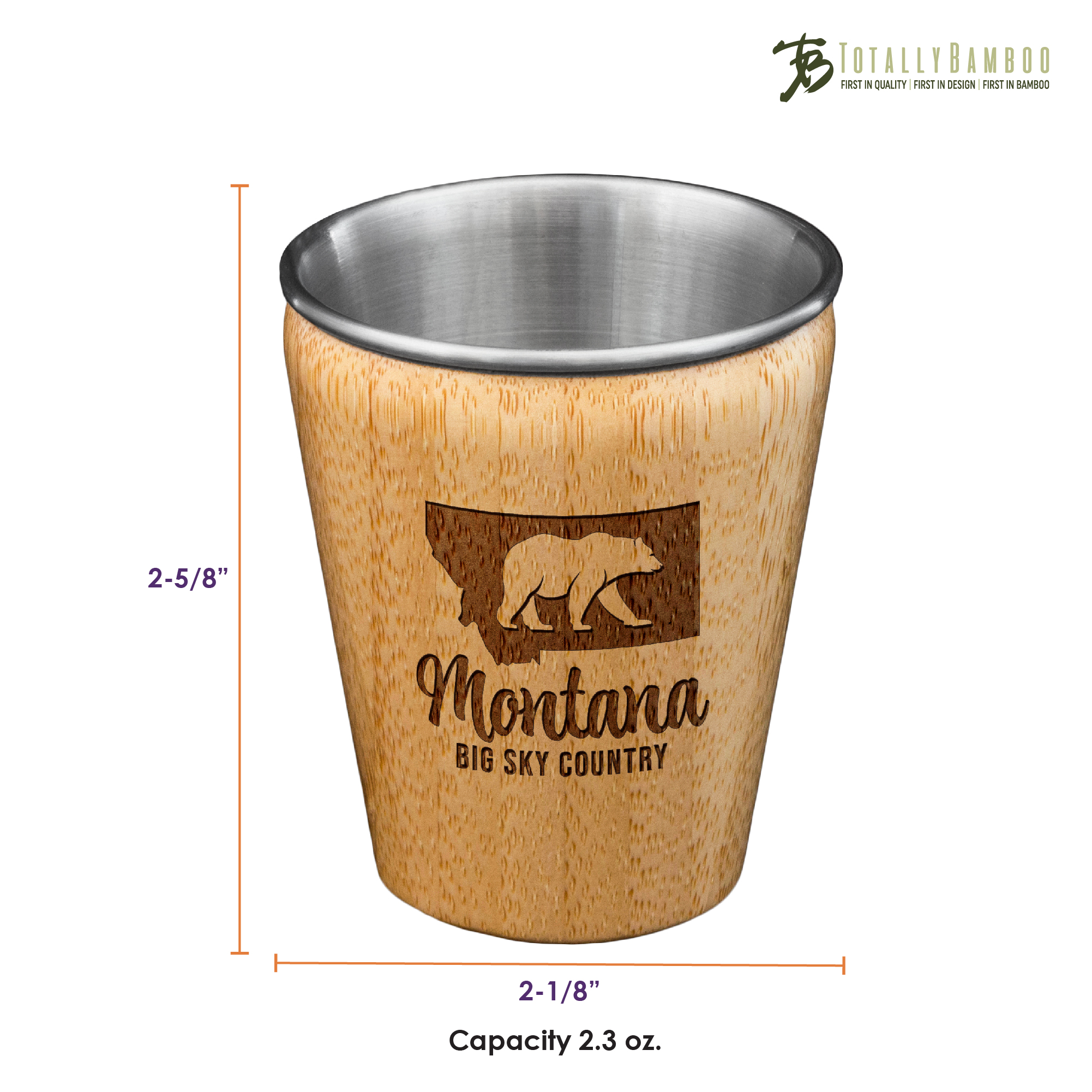 Montana State Bamboo and Stainless Steel Shot Glass 2