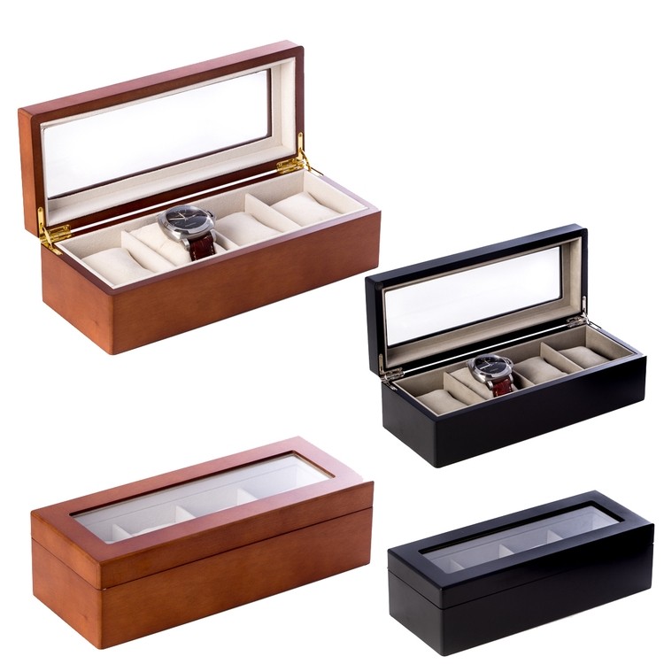 4 Watch Wooden Executive Gift Box with Glass Top 1