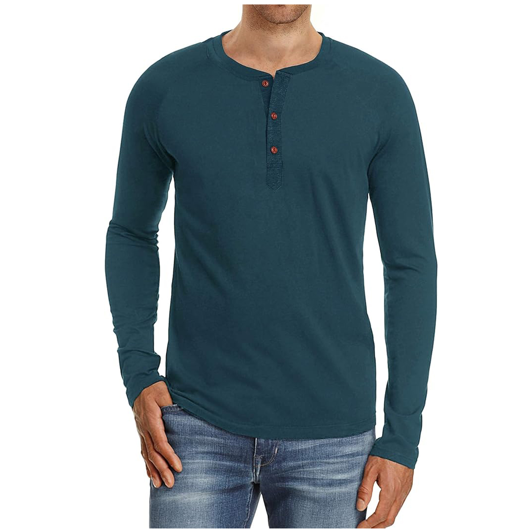 Men's Long Sleeve Henley Cotton T Shirts 8