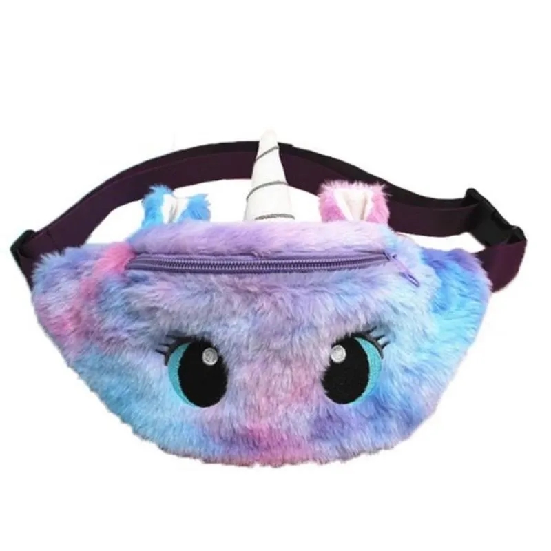 Girls Plush Pack Kids Unicorn Waist Cross Body Bag 2