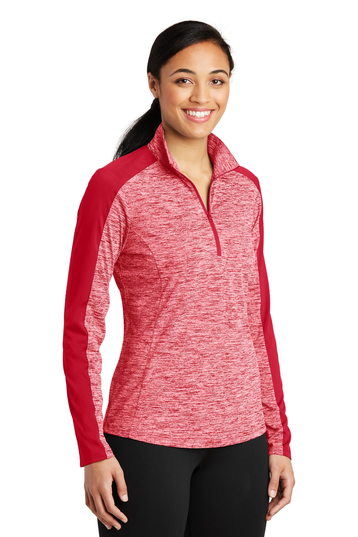 Sport-Tek Women's PosiCharge Electric Heather Colorblock 1/4-Zip Pullover. LST397 28