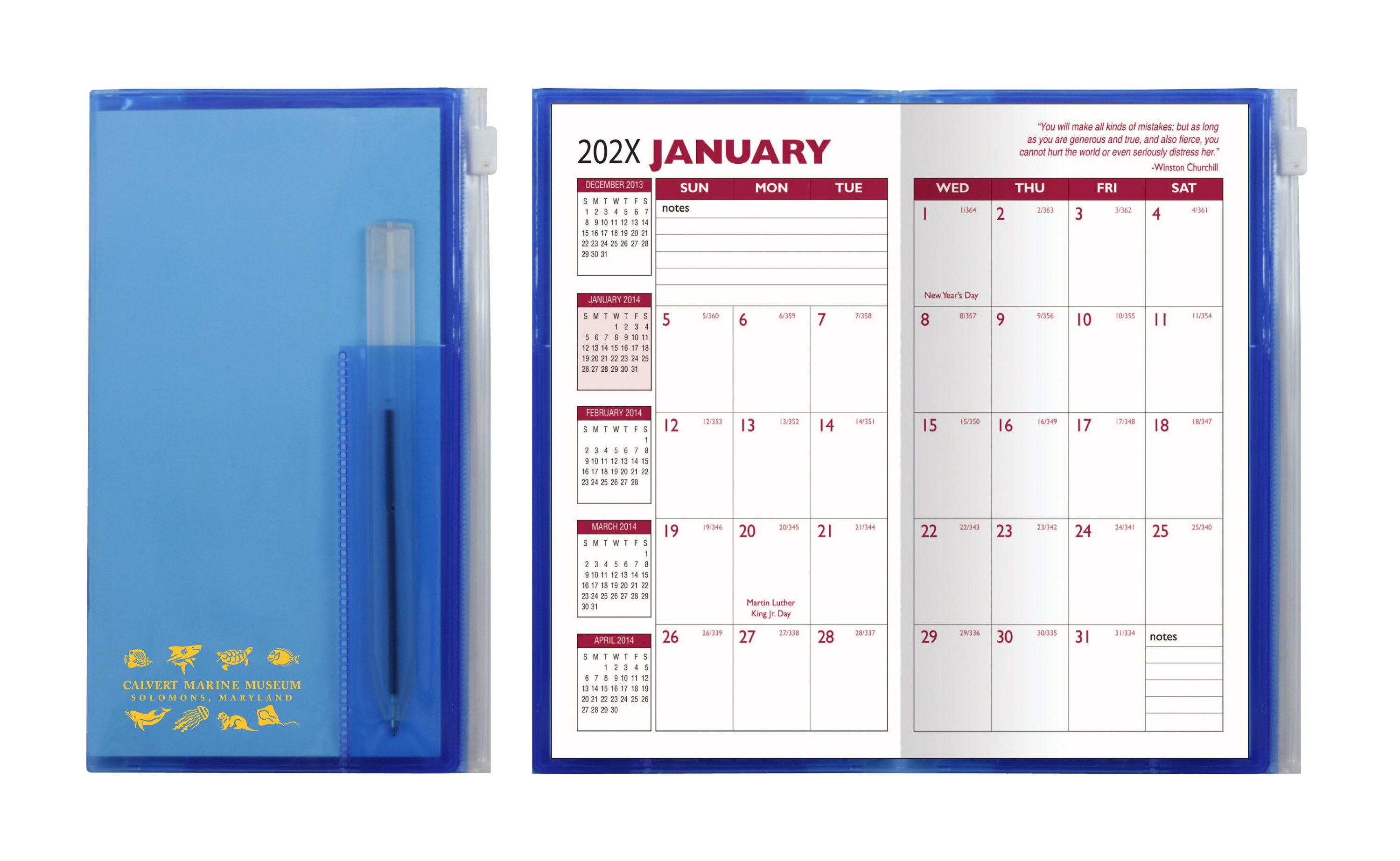 Monthly Zip Back Planner W/ Clear Pen - Translucent Color (2 Color Insert) 4