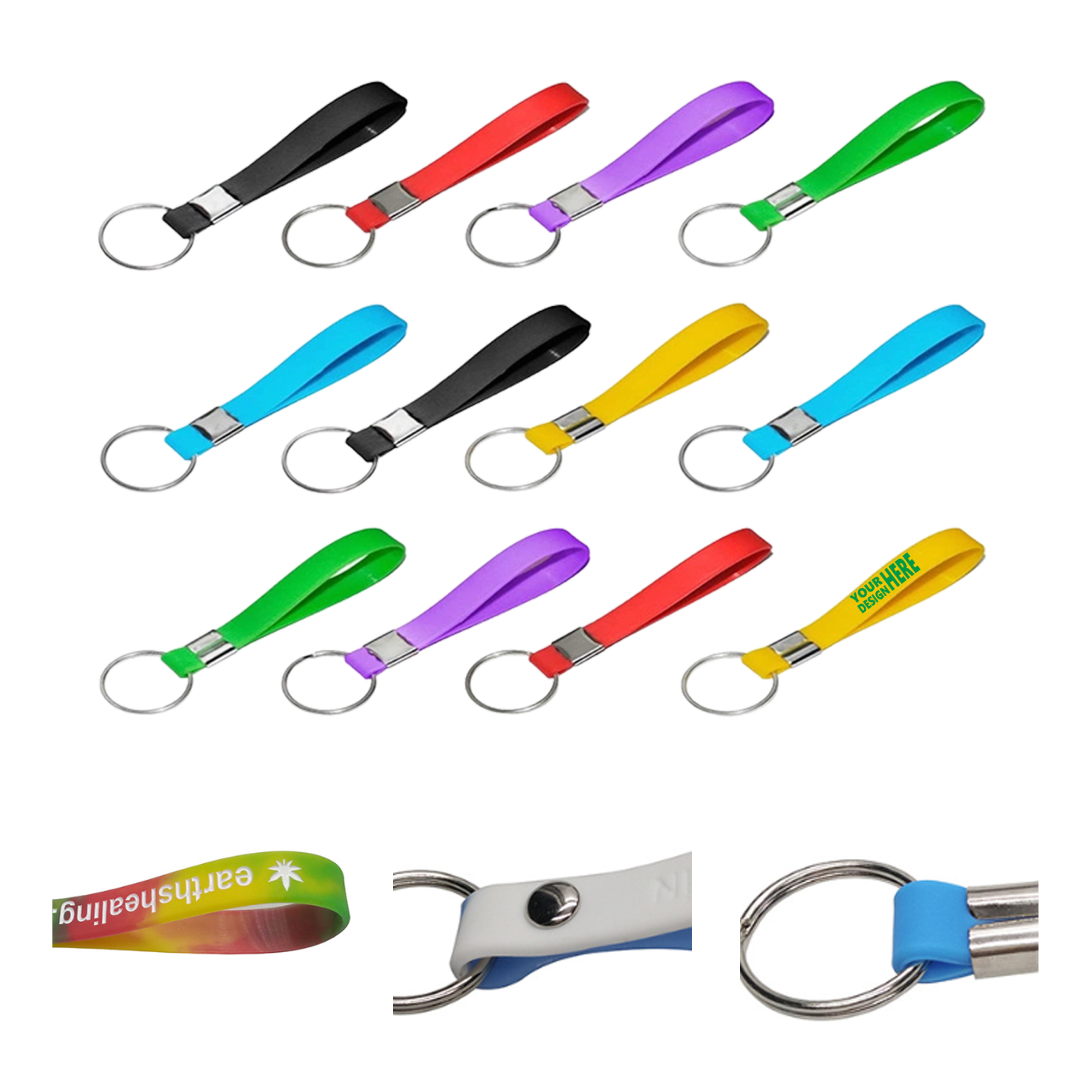 MOQ 50 Silicone Wristband Keychain Rubber Car Key Pendant Charm 1