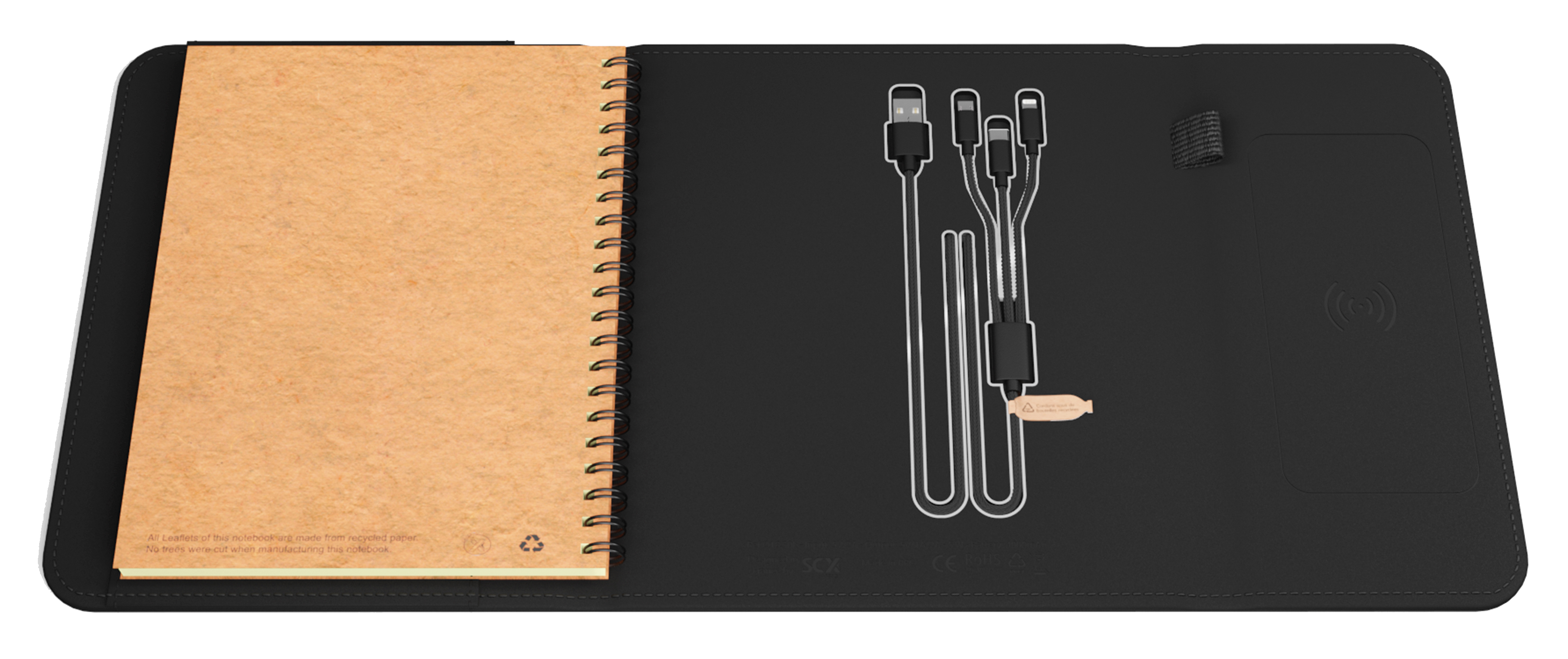 SCX Innovative Design™ Wireless Charging Notebook A5 with Power Bank 4000 mAh 10