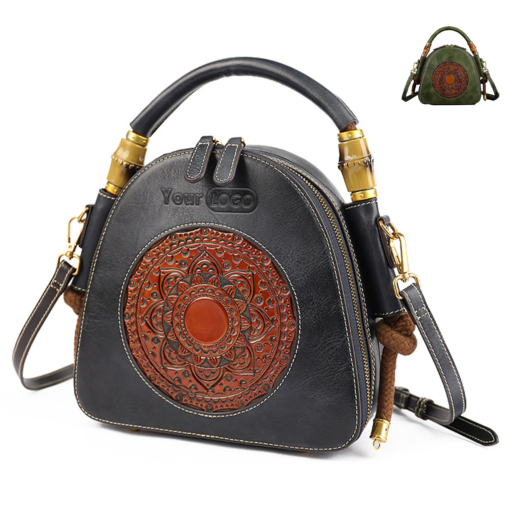 Genuine Leather Vintage women's shoulder tote, custom tote bag with logo imprint 5