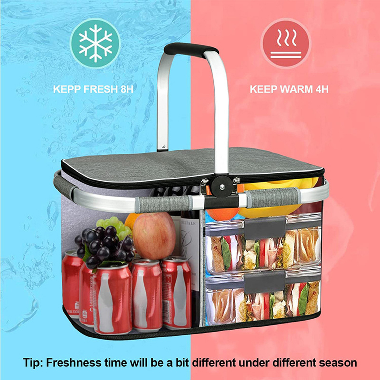 Large Capacity Waterproof Insulated Foldable Picnic Basket 4