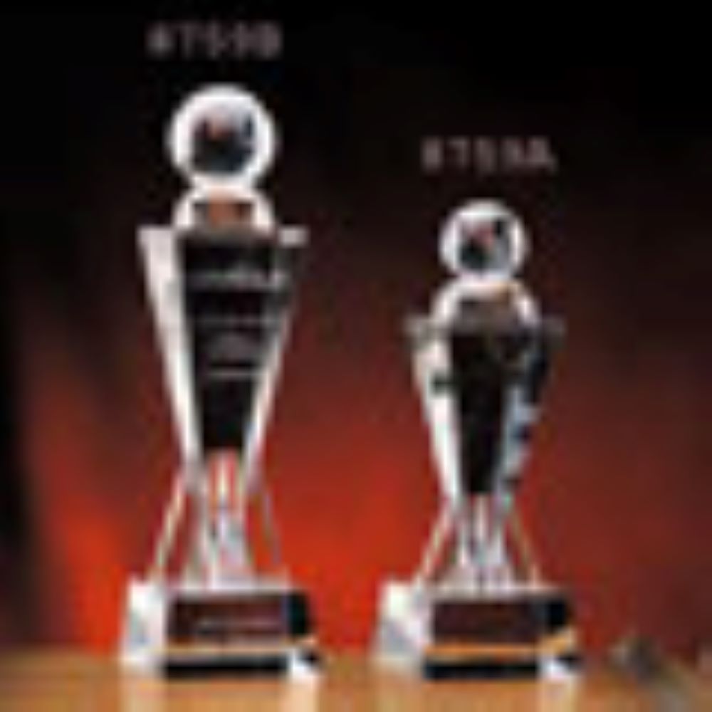 GLOBE ON VICTORY TOWER OPTIC CRYSTAL AWARD - SMALL 2