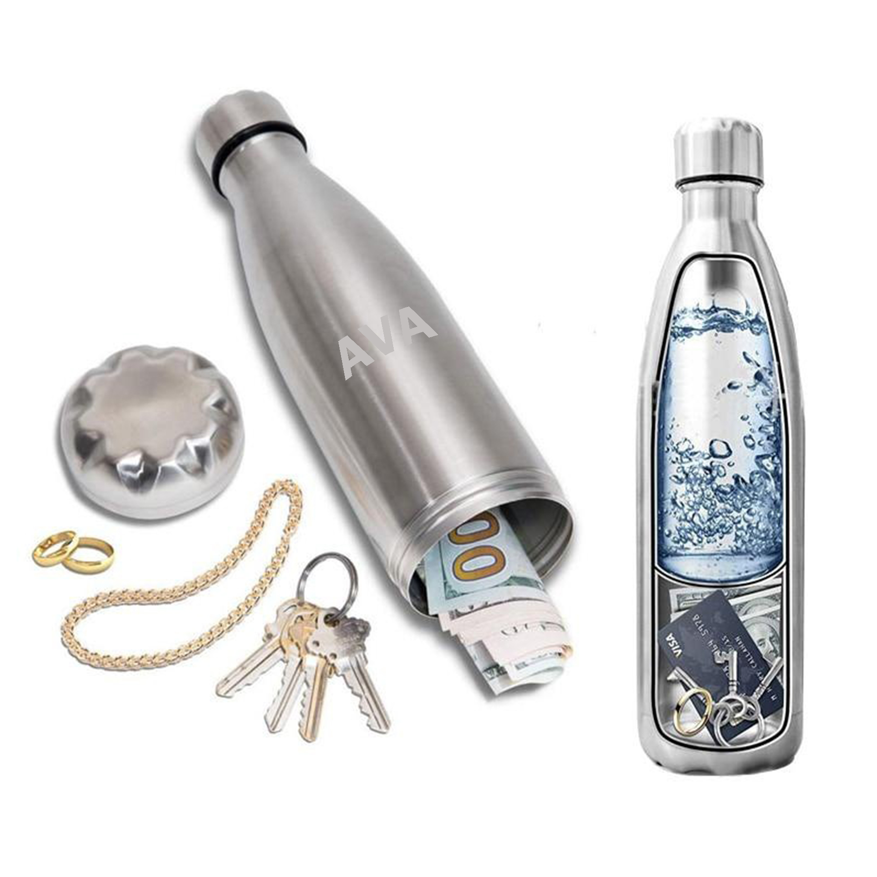Stainless Steel Water Bottle With Private Money Box 4