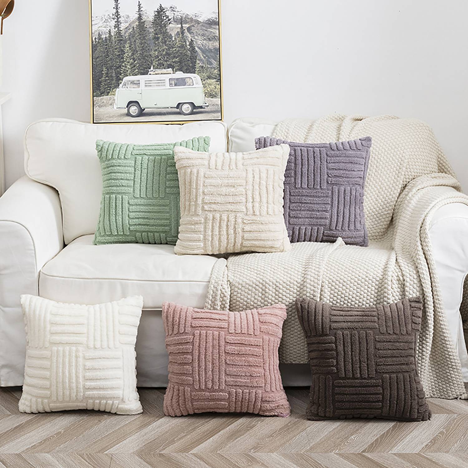Striped Flannel Square Throw Pillow 6