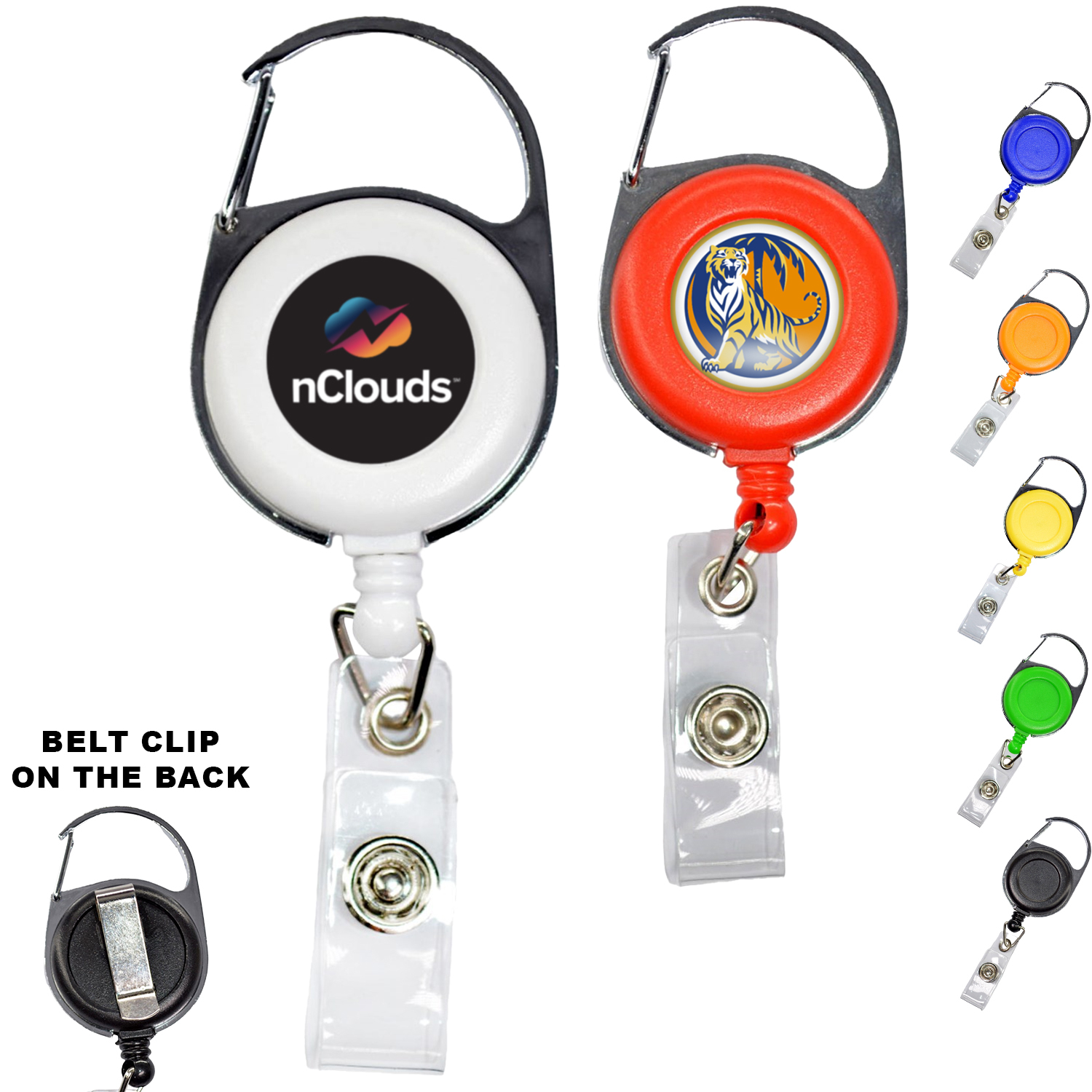 Retractable Carabiner Round Badge Reel w/ Belt Clip 1