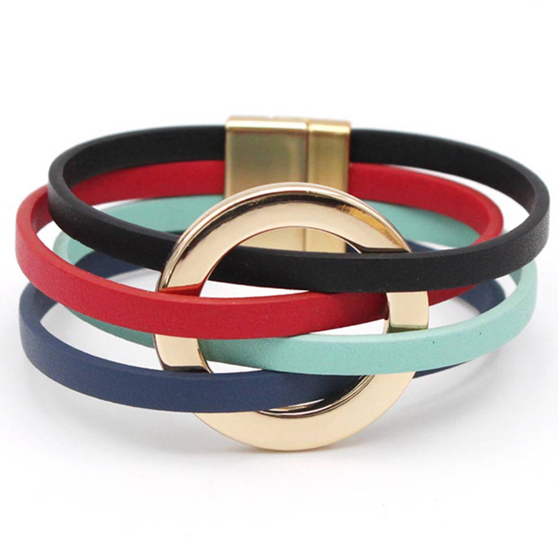 PU Multi-layered wristband, large ring cuff bracelet 7