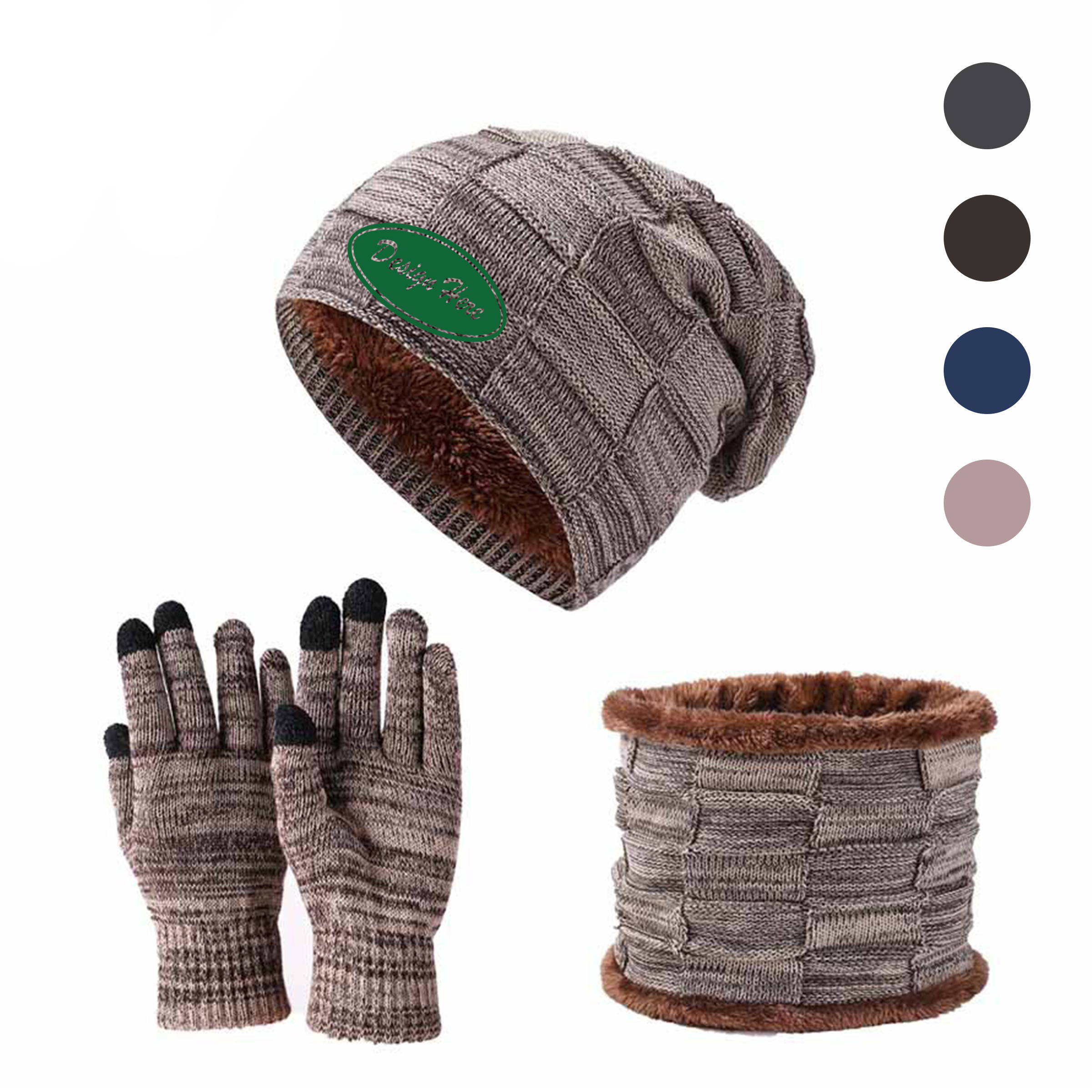 Winter knitted set: beanie, scarf, gloves 1