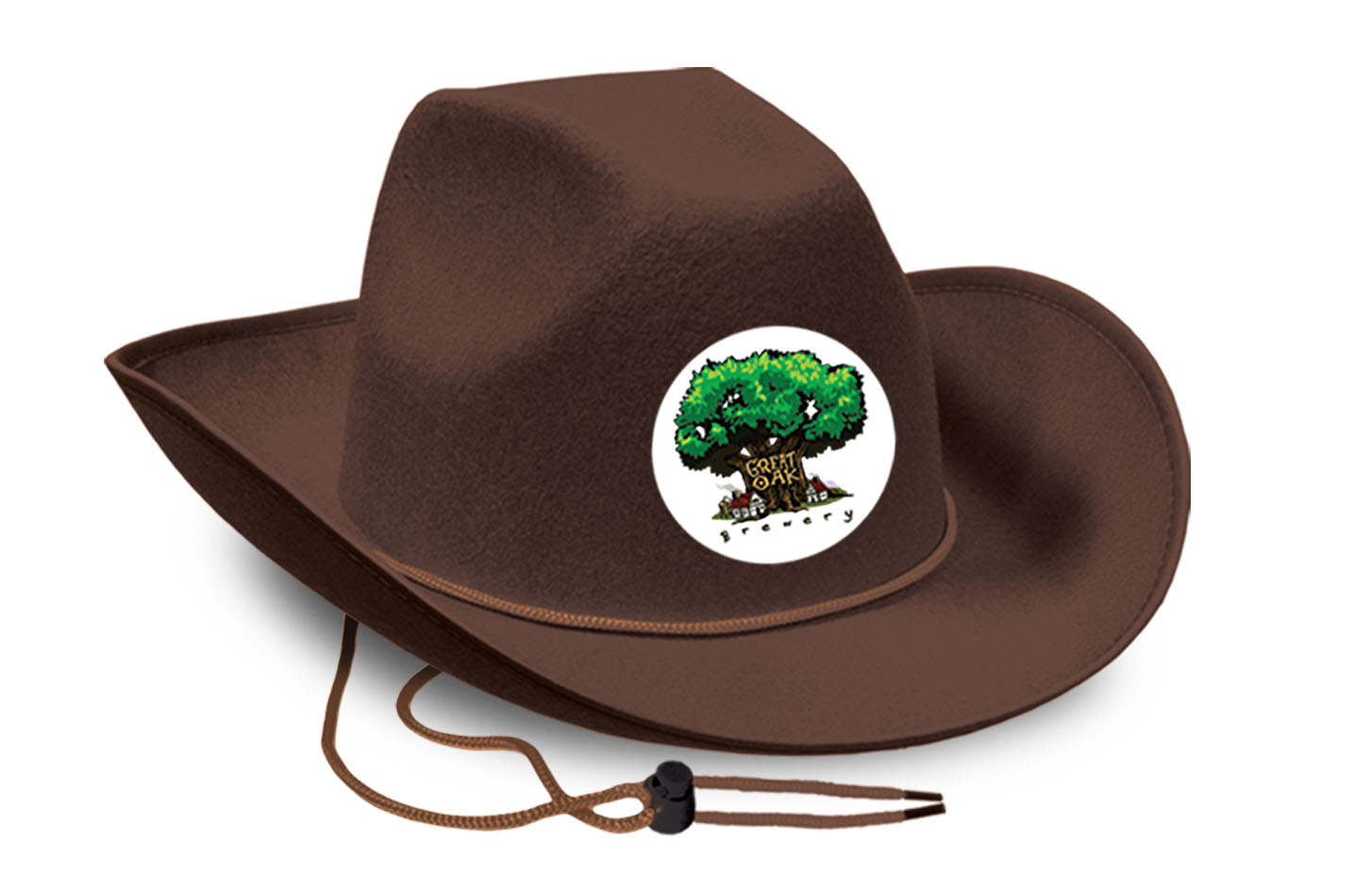 Brown Felt Cowboy Hat w/ Custom Shaped Faux Leather Icon 1