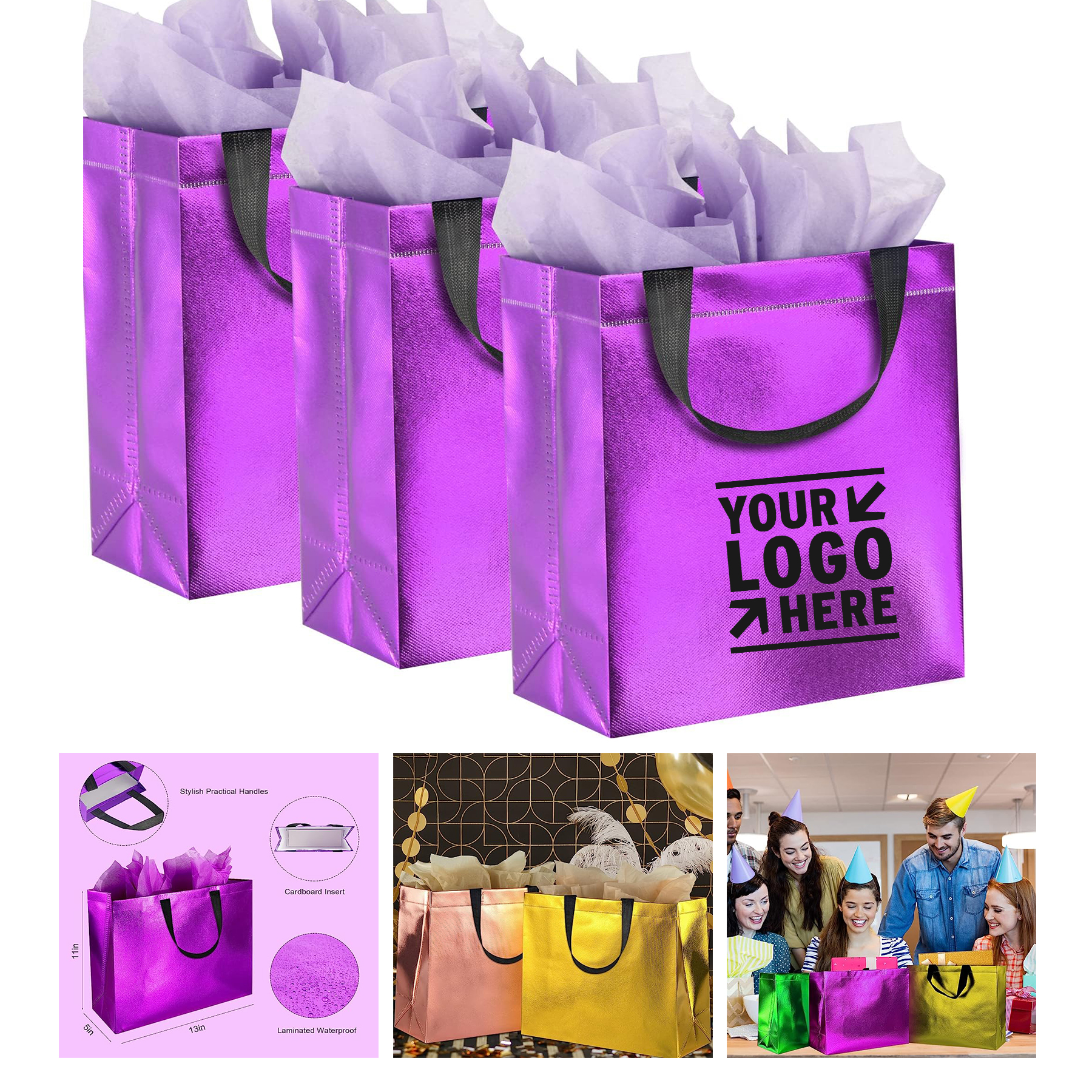 10.2 x 8 x 4.1 Inches Sparkle Gift Bag with Tissues