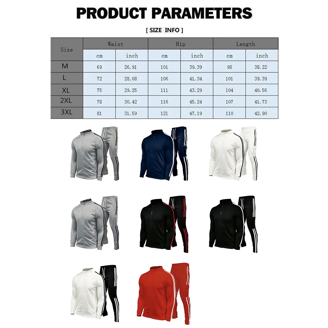 Men's Long Sleeve Full-Zip Running Casual Tracksuit Set 2