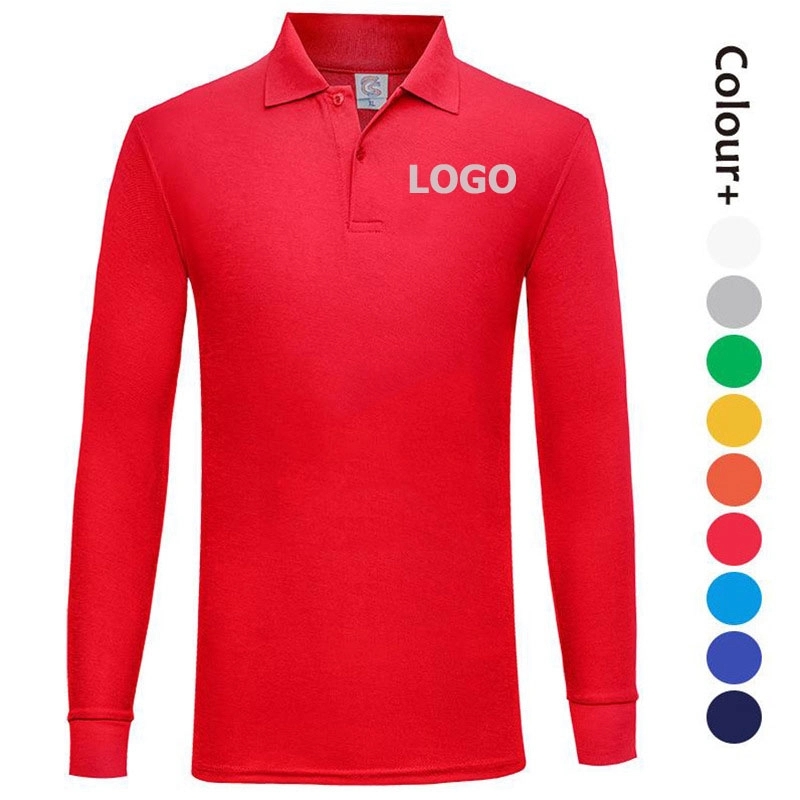 Custom Men's Long Sleeve Polo Shirts Regular-Fit Cotton 5