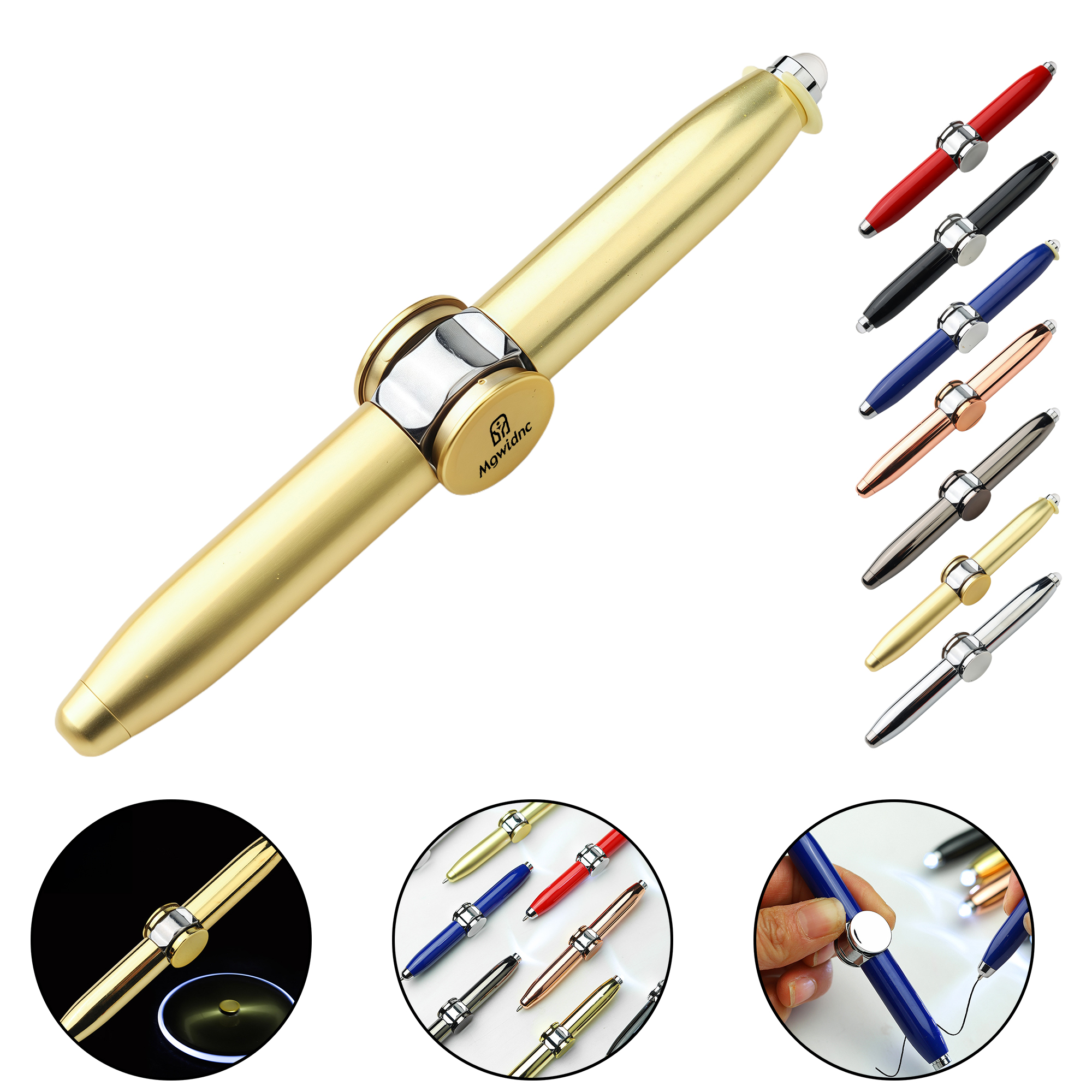 LED Fidget Spinner Pen - Multifunctional Metal Ballpoint Pen for Stress Relief