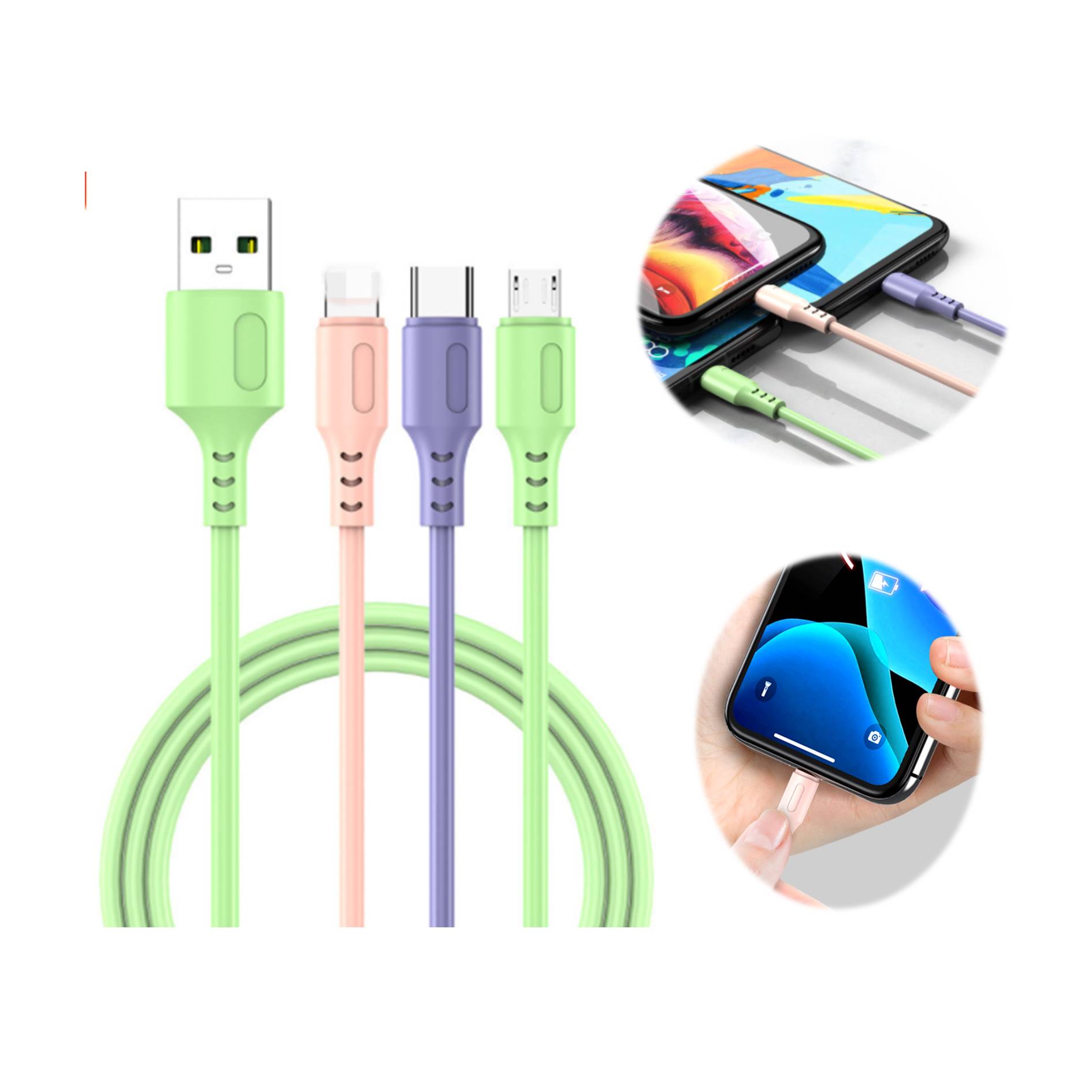 Creative TPE Stretch 3 in1 Charging Micro Usb Cable 2