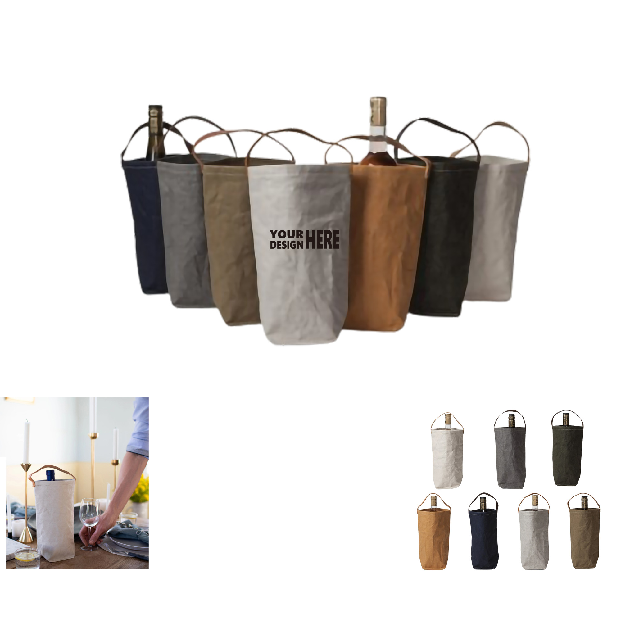 Washed Paper Single Bottle Connoisseur Wine Tote Bag 8