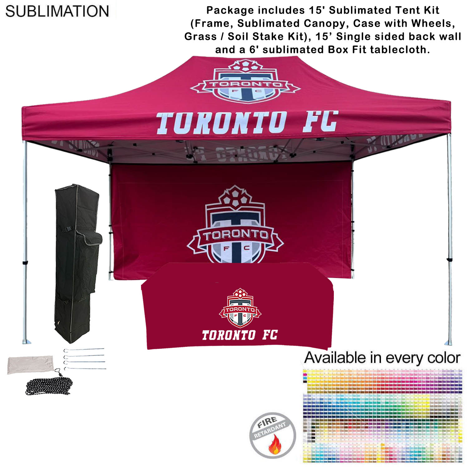 48Hr Quick Ship - Deluxe Event Package, 15' Tent kit, 15' backwall, and 6' Box Fit Tablecloth 22