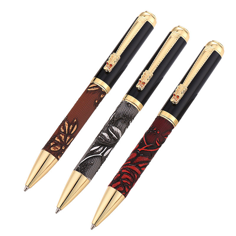 Vintage Leather Ball Pen with Dragon Shape Clip 2