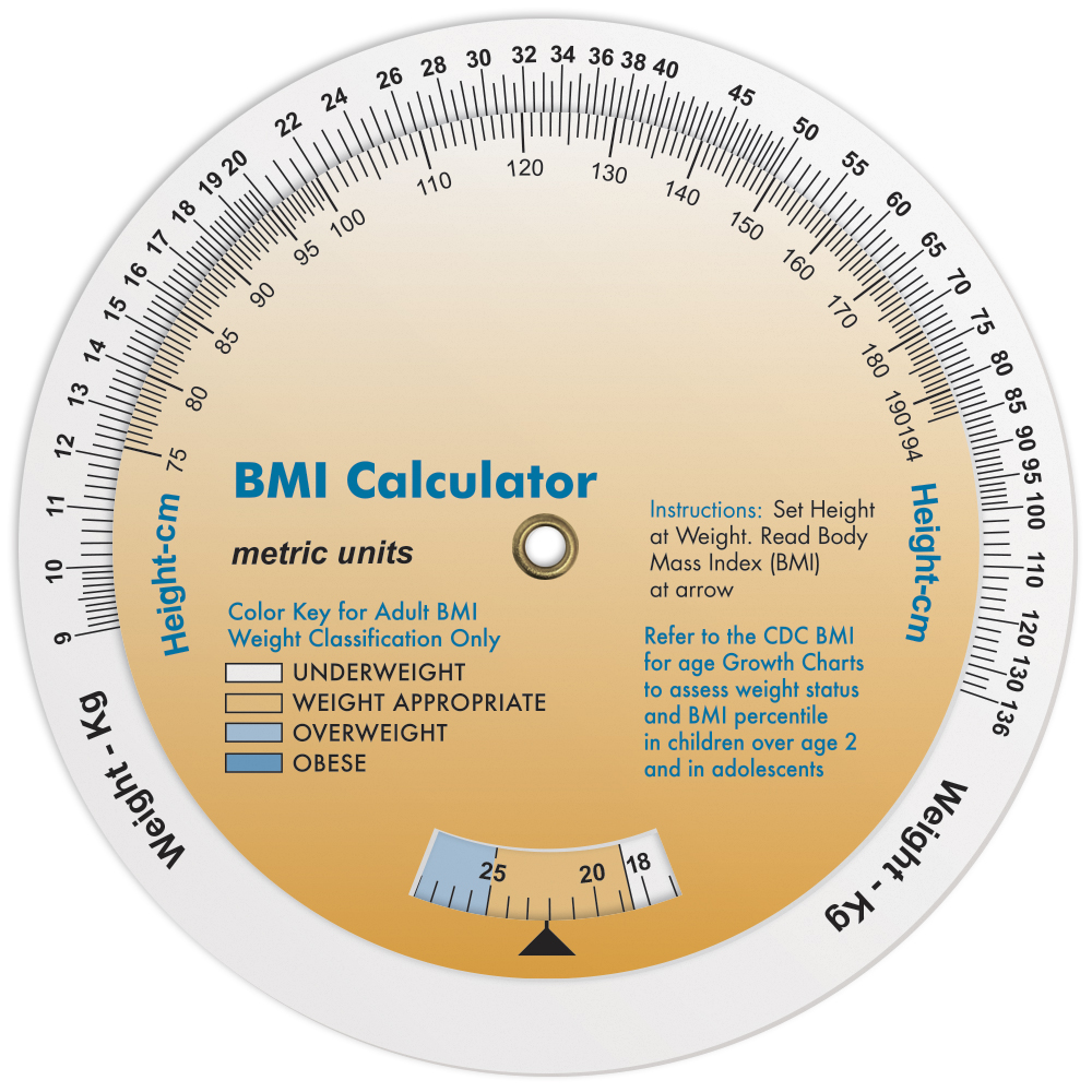 3 Wheel Body Mass Index Calculator (20-300 lb/9-136 kg), Full Colour 2
