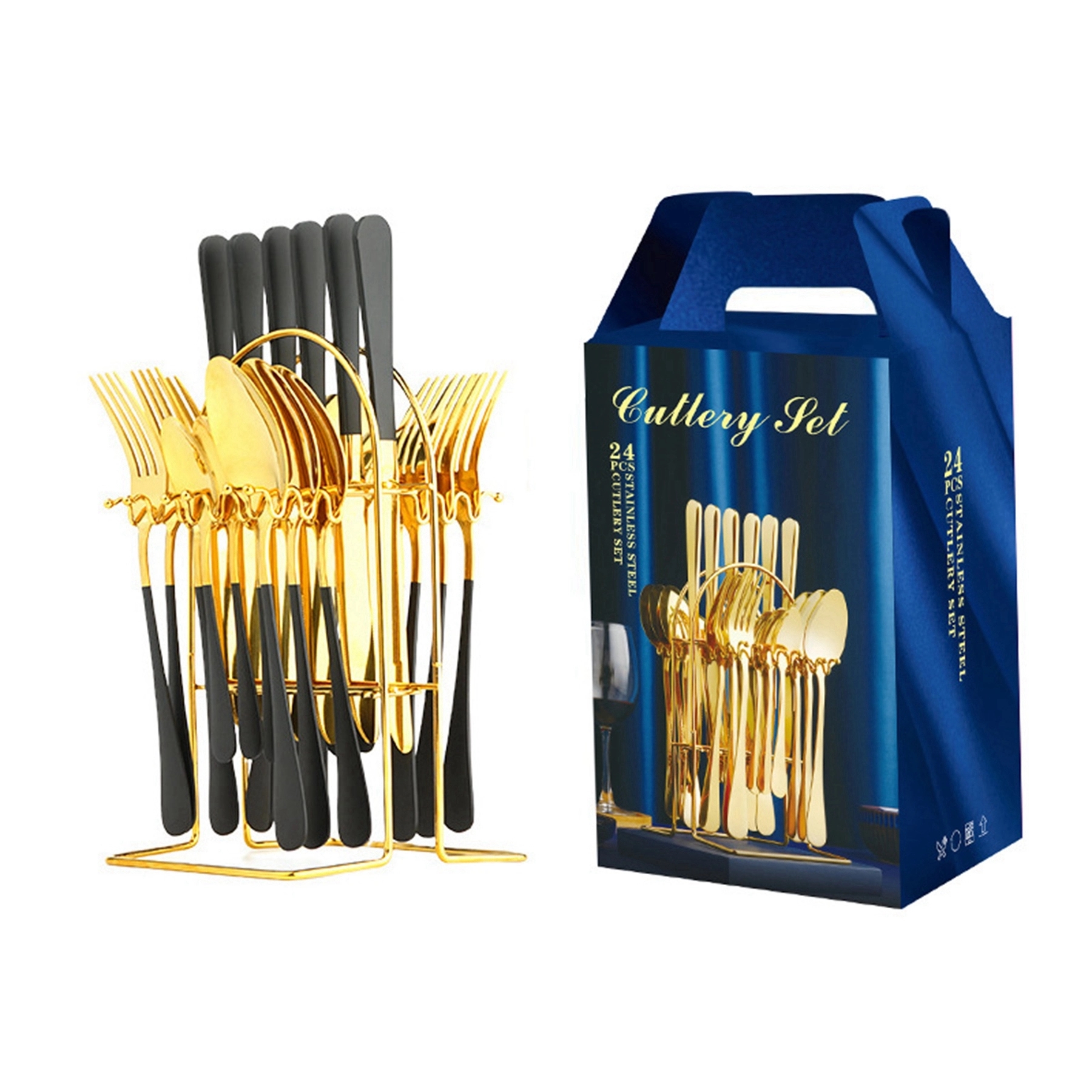 24 Piece Gold Silverware Flatware Cutlery Set With Stand 3