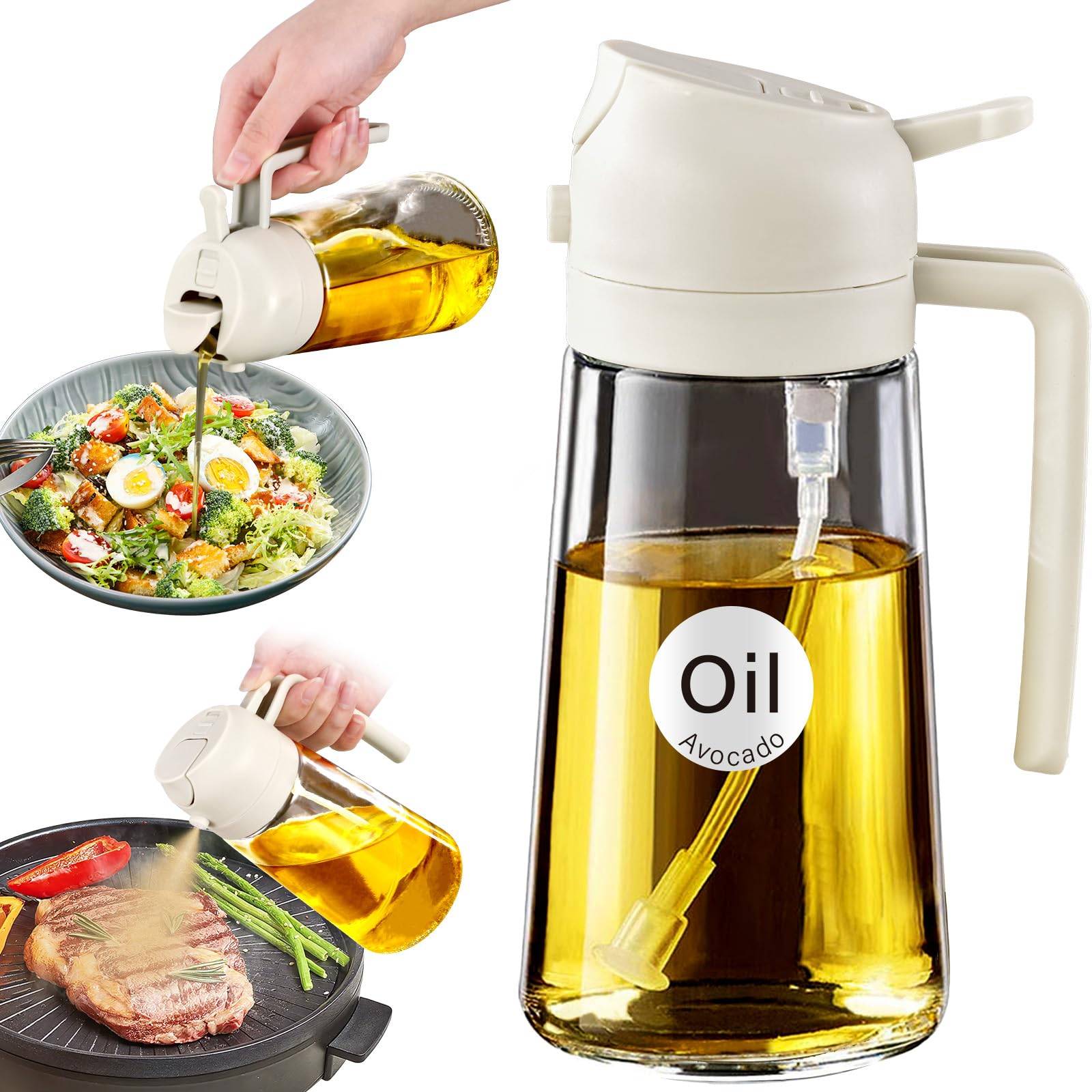 16.5oz Glass Oil Dispenser-Non-Drip Spray & Pour, Press Top 3